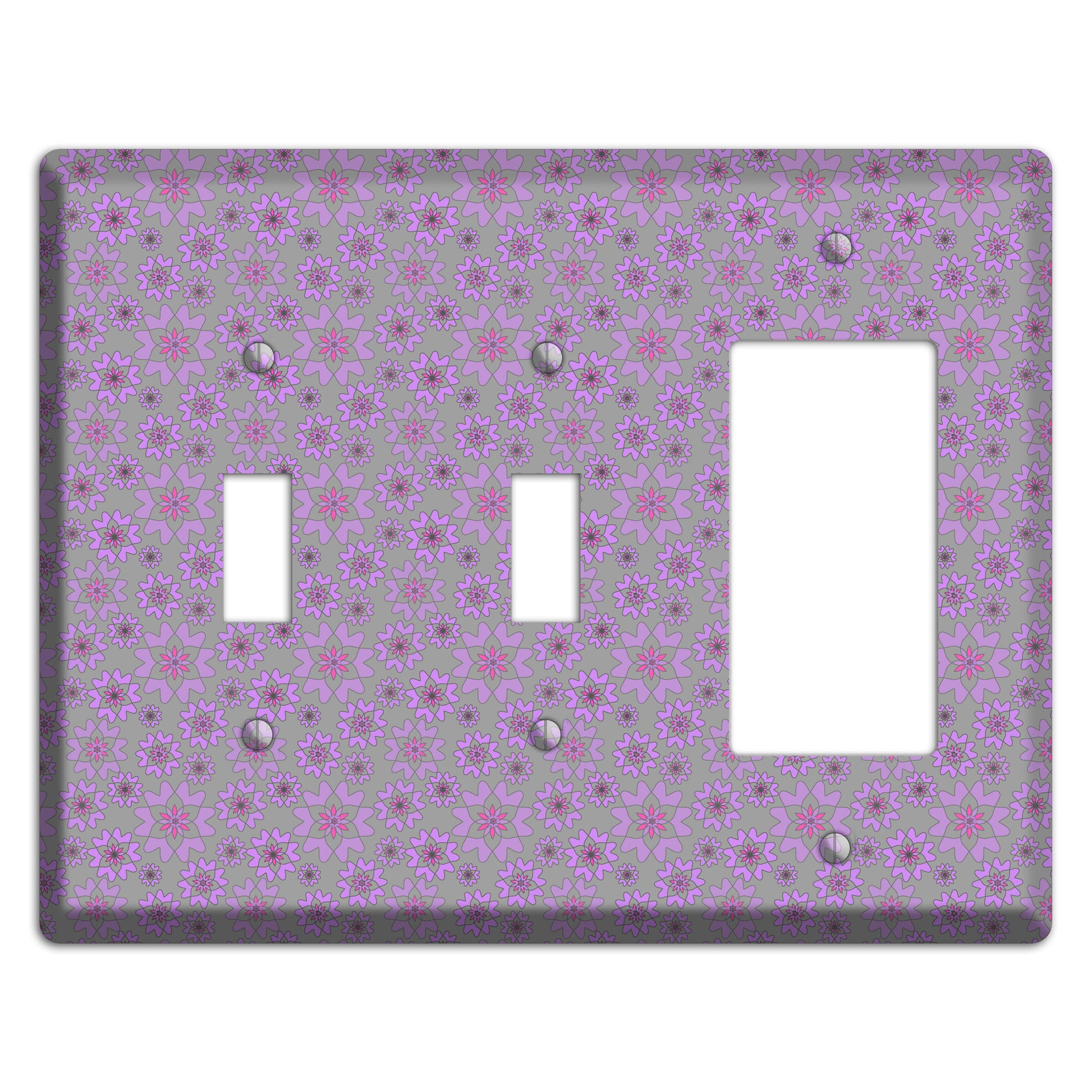Grey with Tiny Purple Retro Suzani 2 2 Toggle / Rocker Wallplate