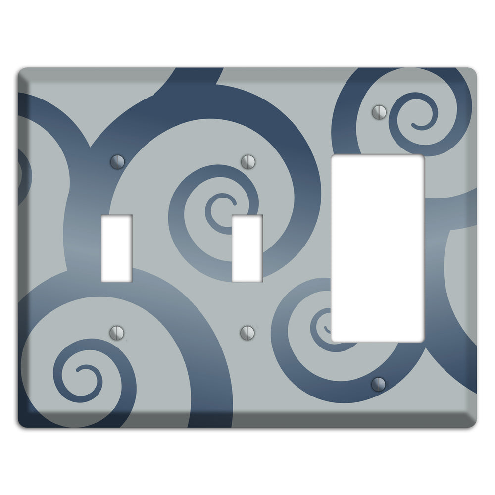 Grey with Blue Large Swirl 2 Toggle / Rocker Wallplate