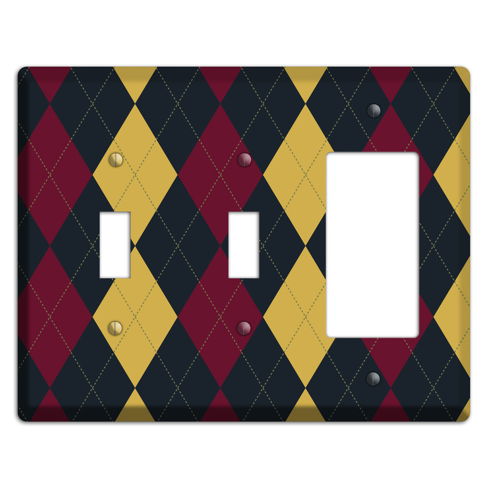 Deep Red and Yellow Argyle 2 Toggle / Rocker Wallplate