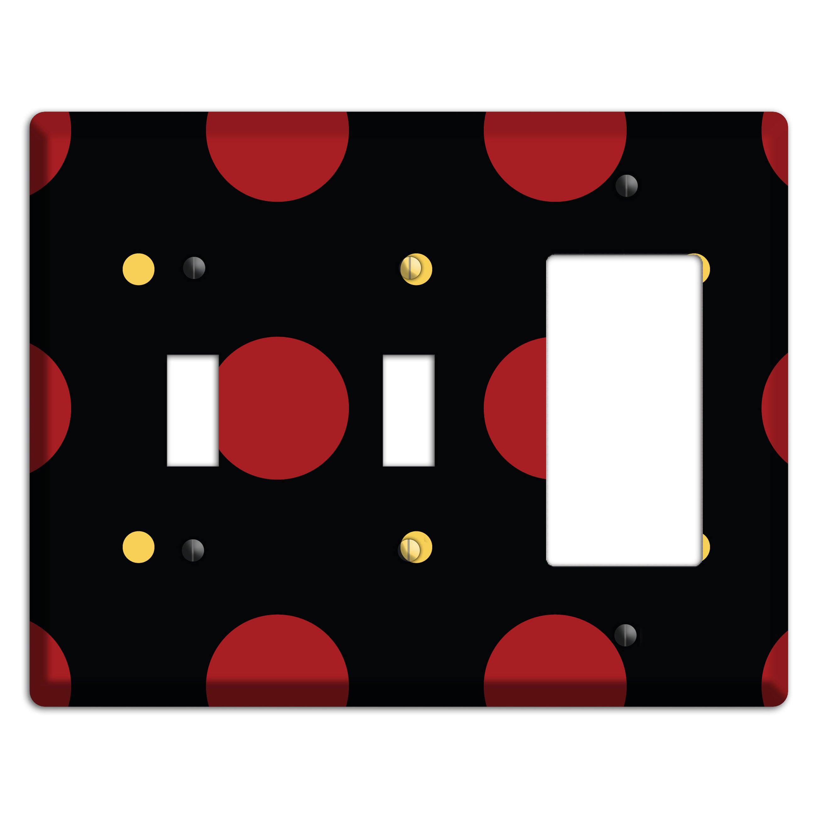 Black with Red and Yellow Multi Tiled Medium Dots 2 Toggle / Rocker Wallplate