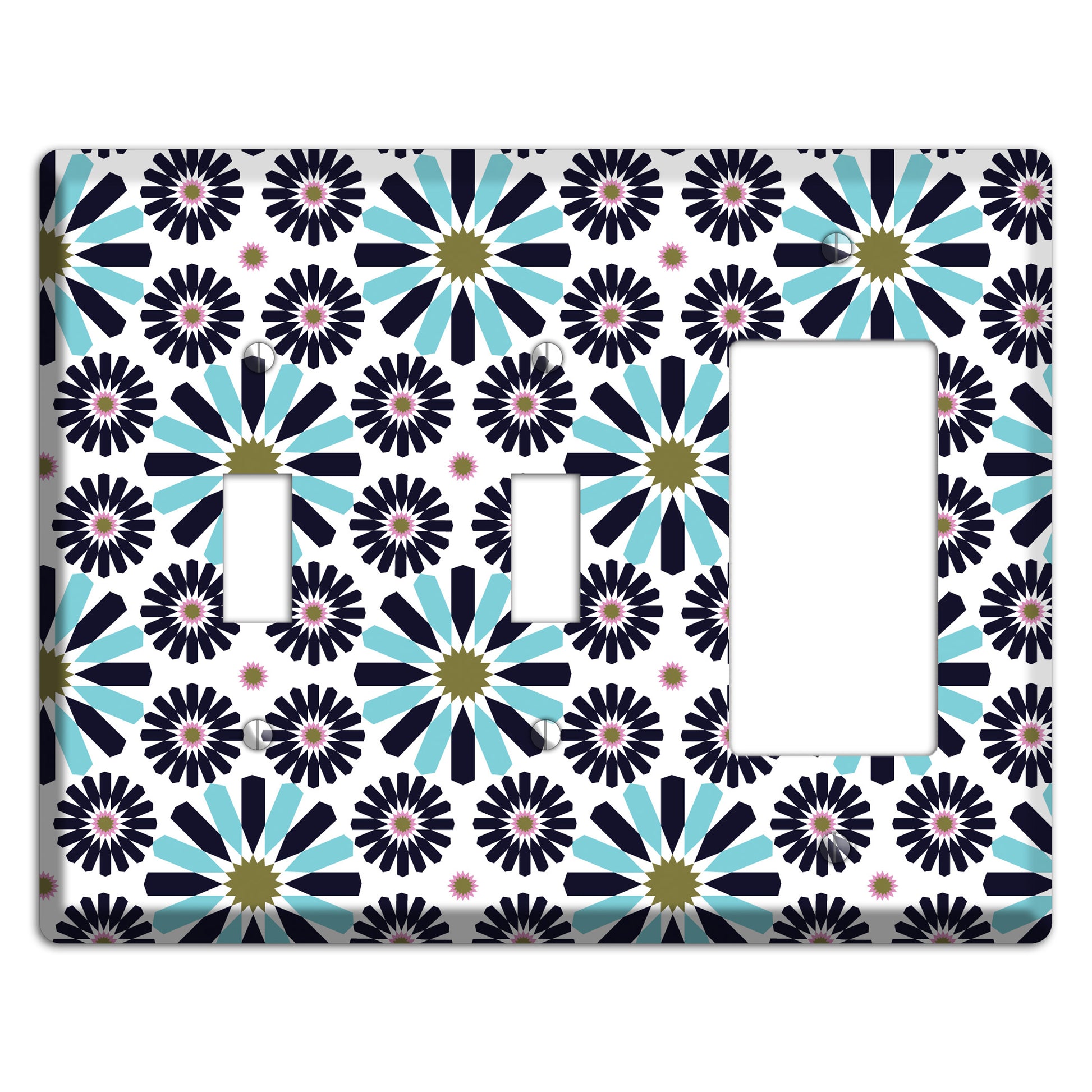 Dusty Blue and Olive Scandinavian Floral 2 Toggle / Rocker Wallplate