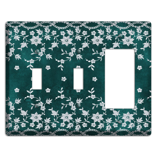 Embroidered Floral Teal 2 Toggle / Rocker Wallplate
