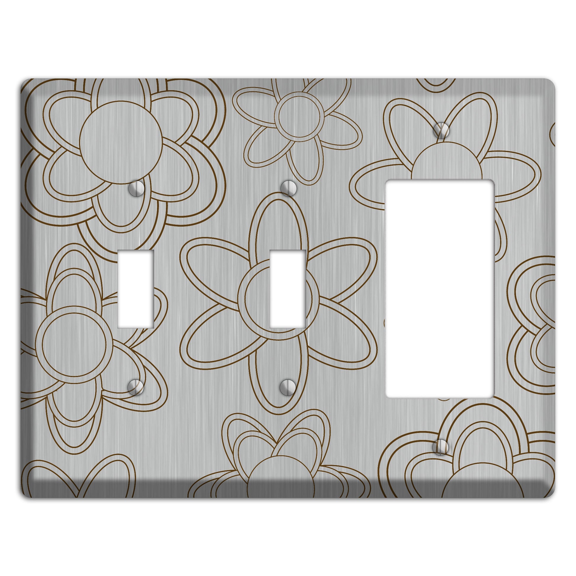 Retro Floral Contour  Stainless 2 Toggle / Rocker Wallplate