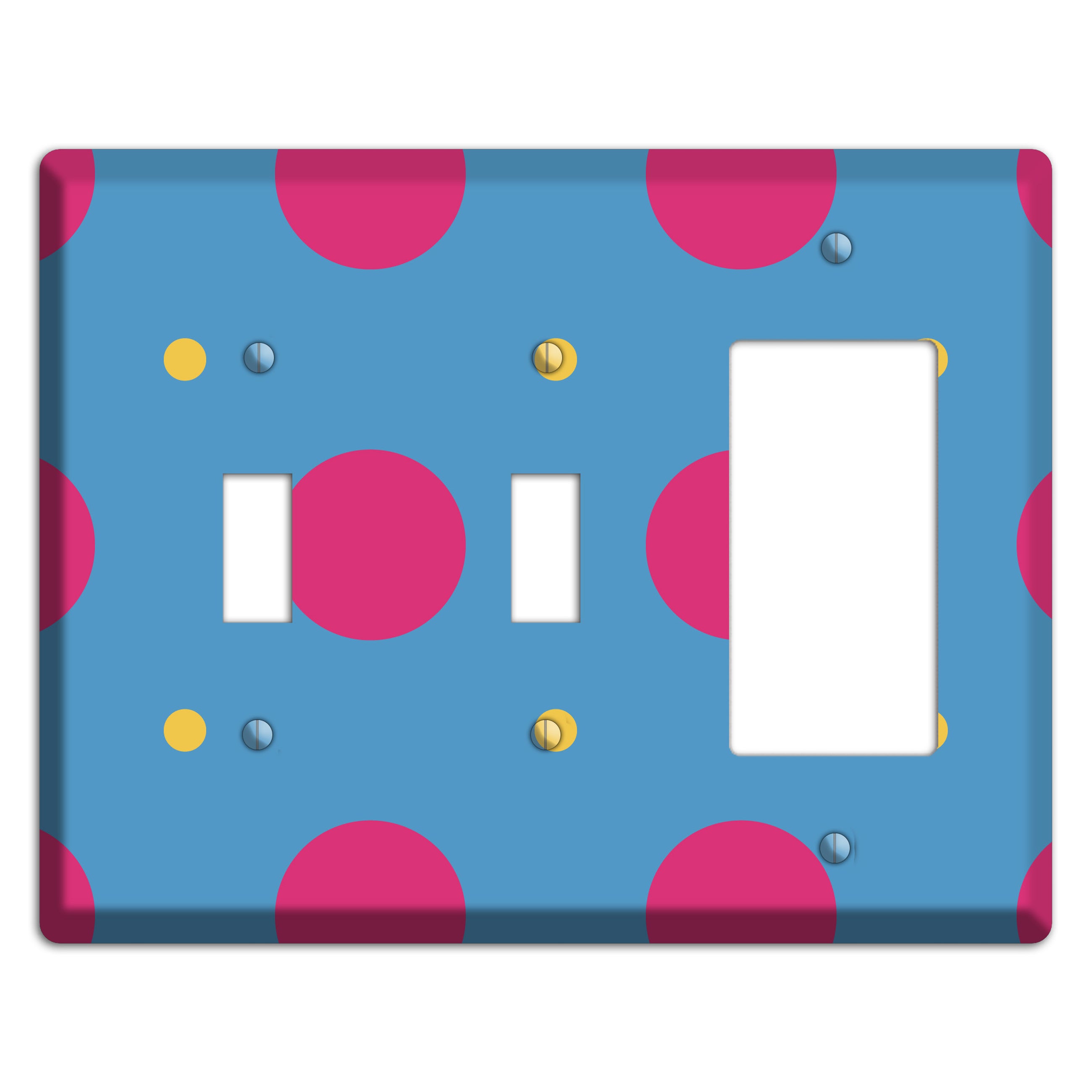 Blue with Pink and Yellow Multi Tiled Medium Dots 2 Toggle / Rocker Wallplate