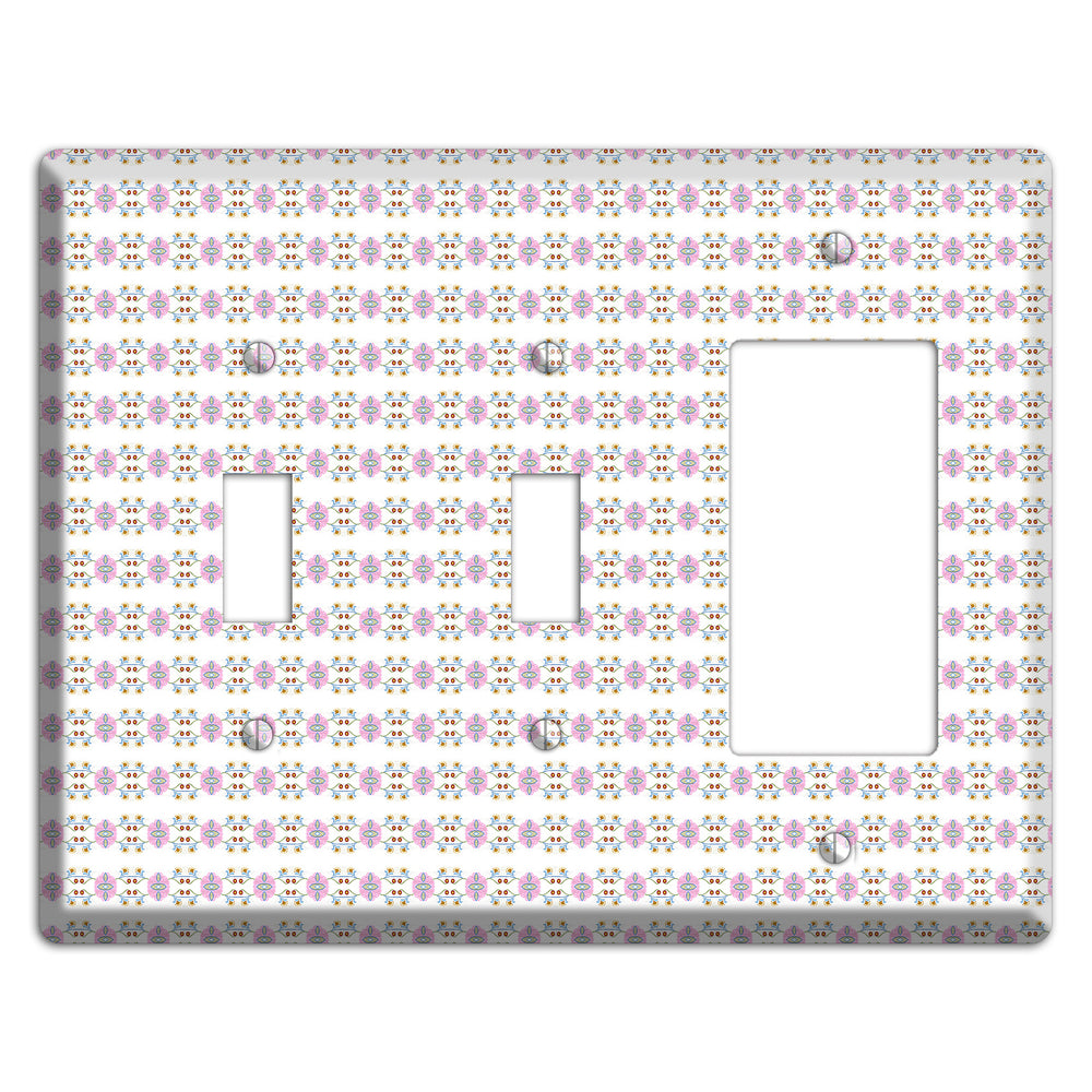 White with Lavendar Green Red Tapestry 2 Toggle / Rocker Wallplate