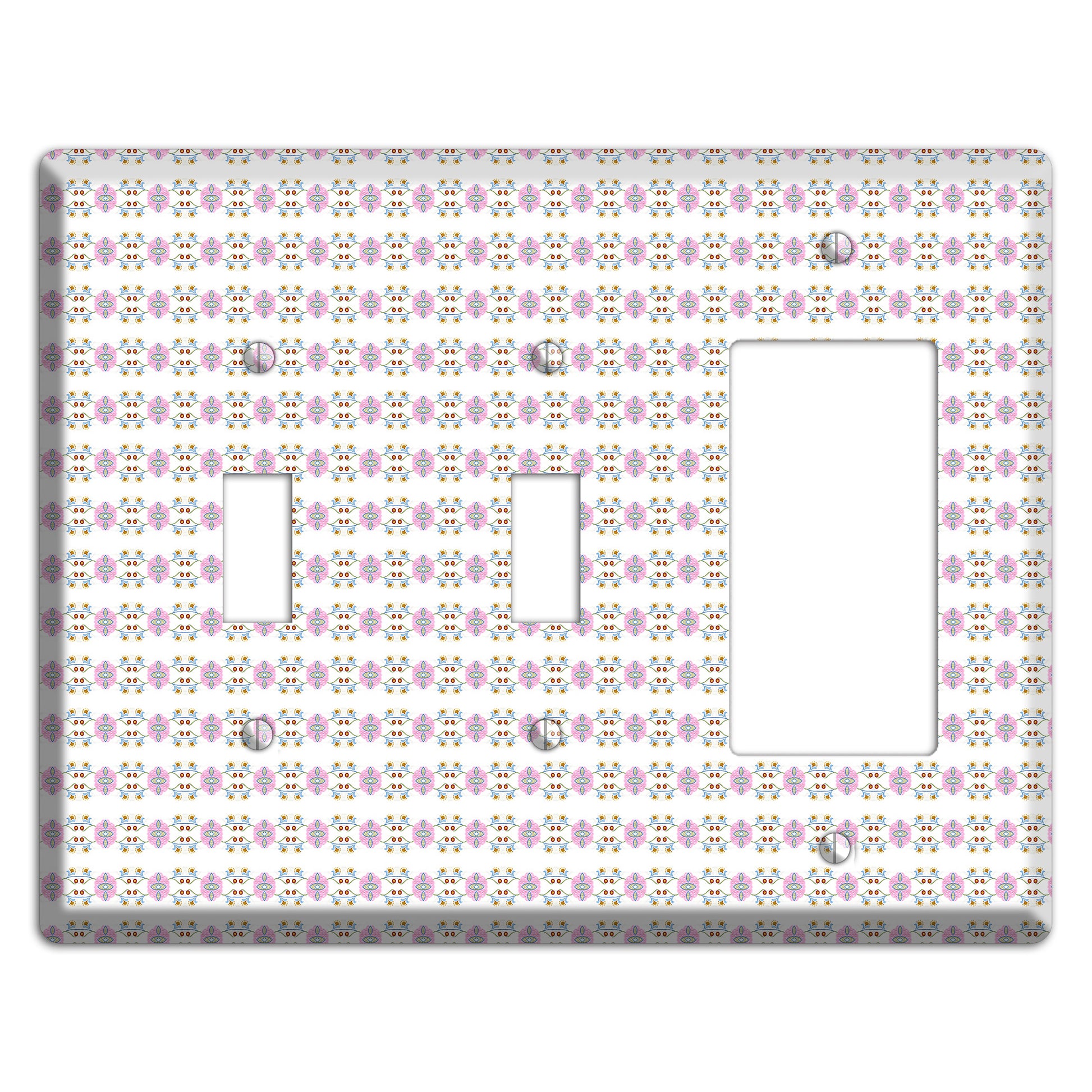 White with Lavendar Green Red Tapestry 2 Toggle / Rocker Wallplate