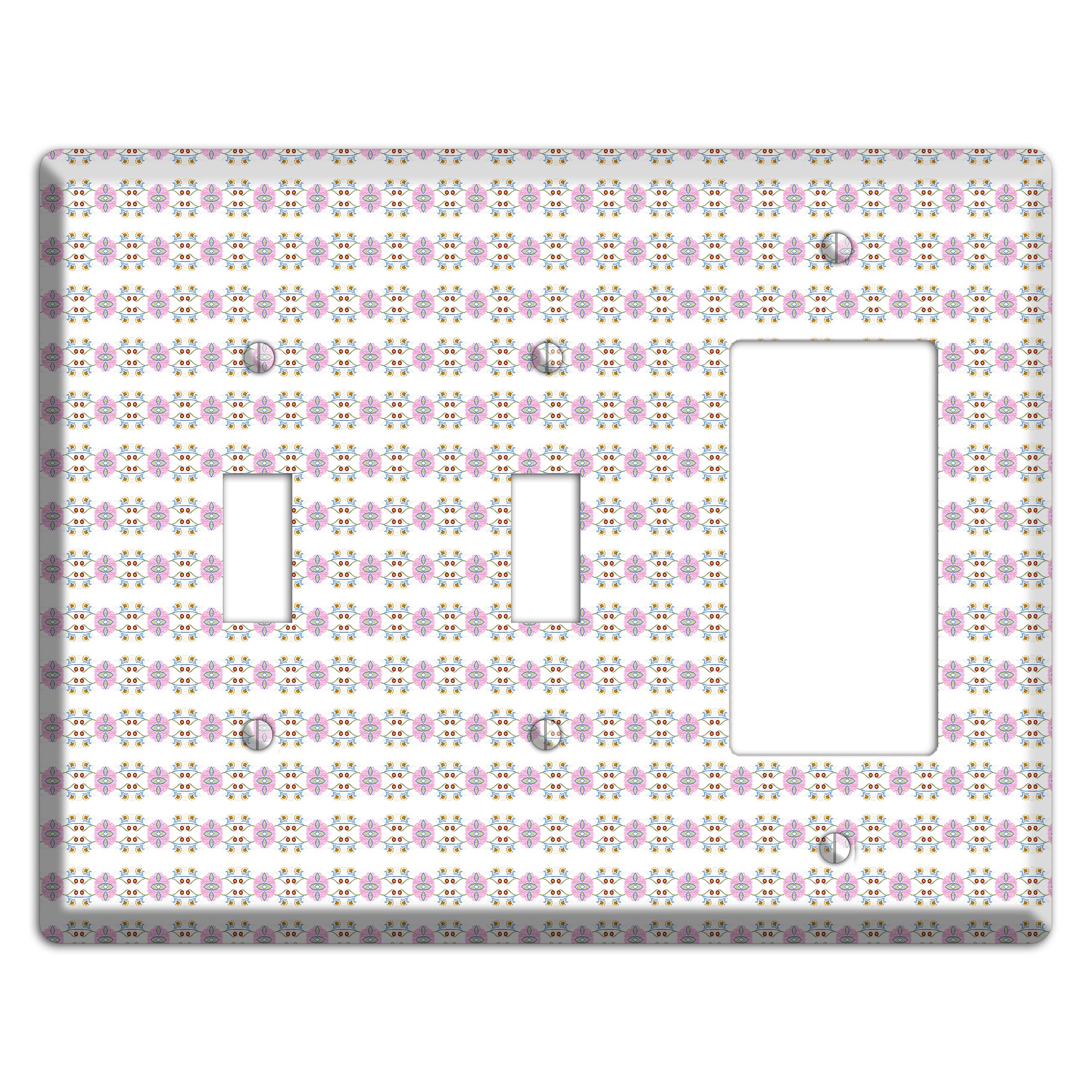 White with Lavendar Green Red Tapestry 2 Toggle / Rocker Wallplate