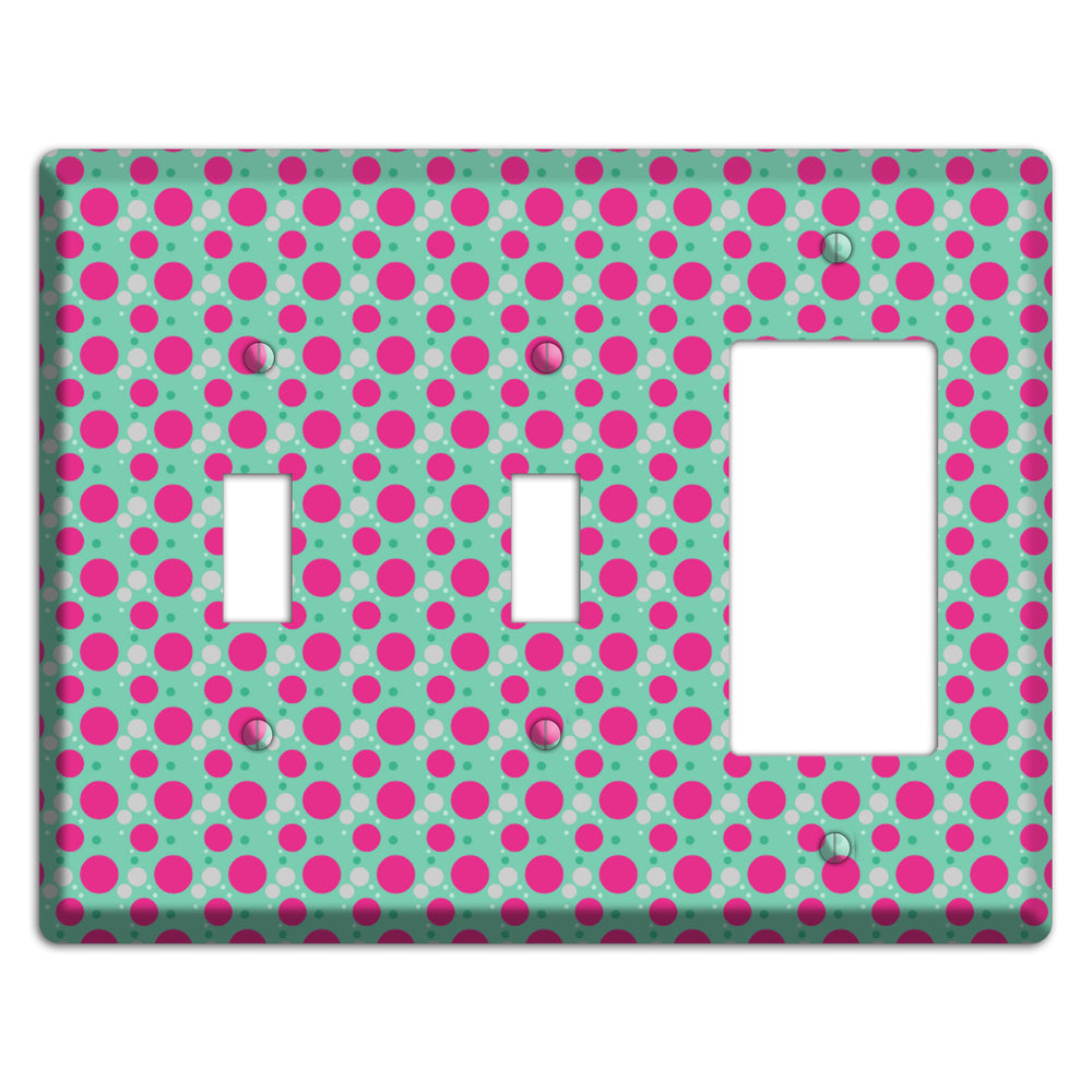 Aqua with Fuscia and Grey Small Dots 2 Toggle / Rocker Wallplate