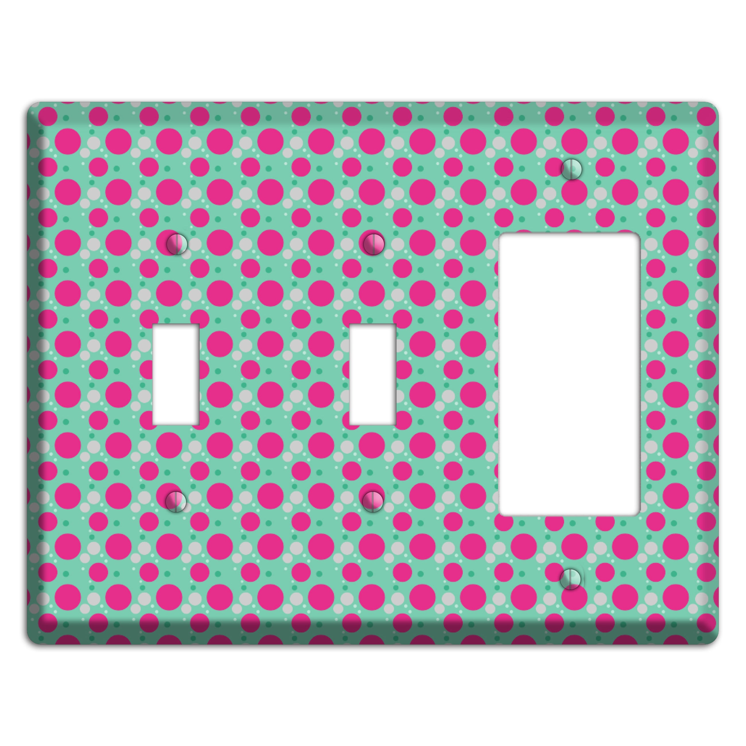 Aqua with Fuscia and Grey Small Dots 2 Toggle / Rocker Wallplate