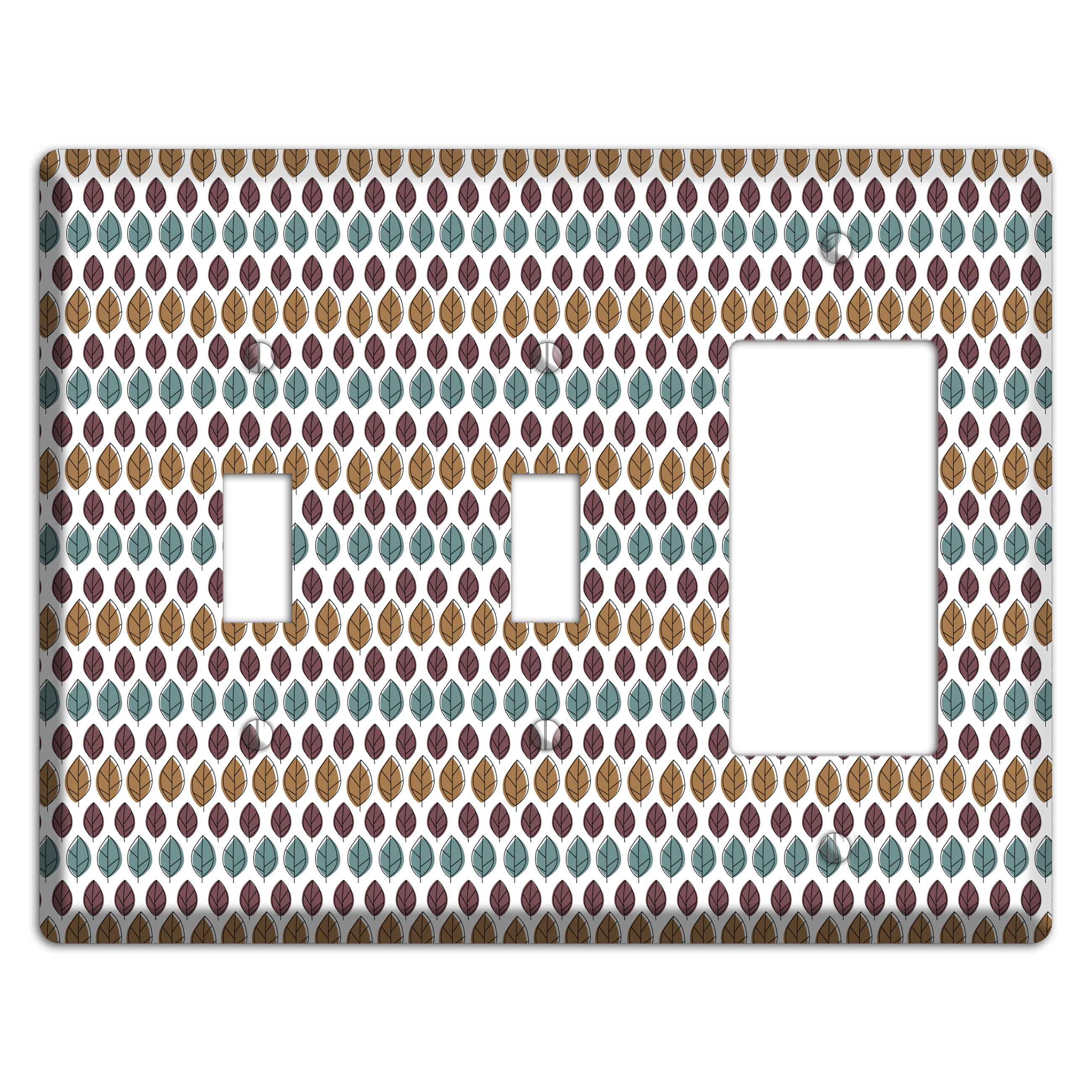 Multi Brown Dusty Blue Leaf Contour 2 Toggle / Rocker Wallplate