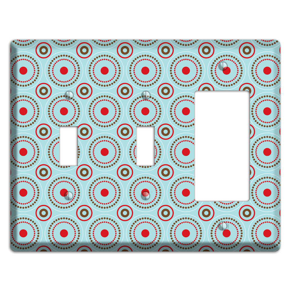 Dusty Blue with Red and Brown Retro Suzani 2 Toggle / Rocker Wallplate