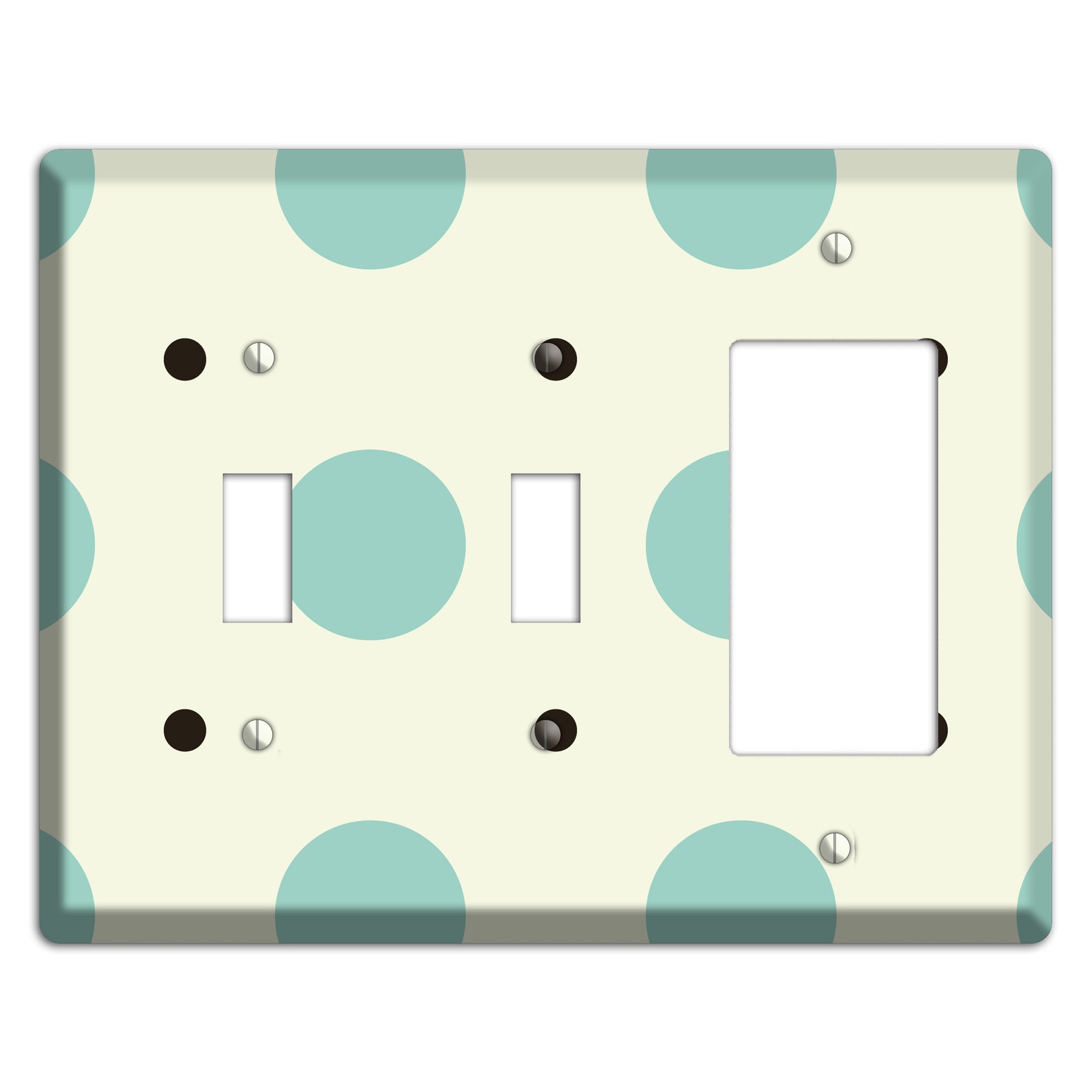 Soft Green with Aqua and Black Multi Tiled Medium Dots 2 Toggle / Rocker Wallplate