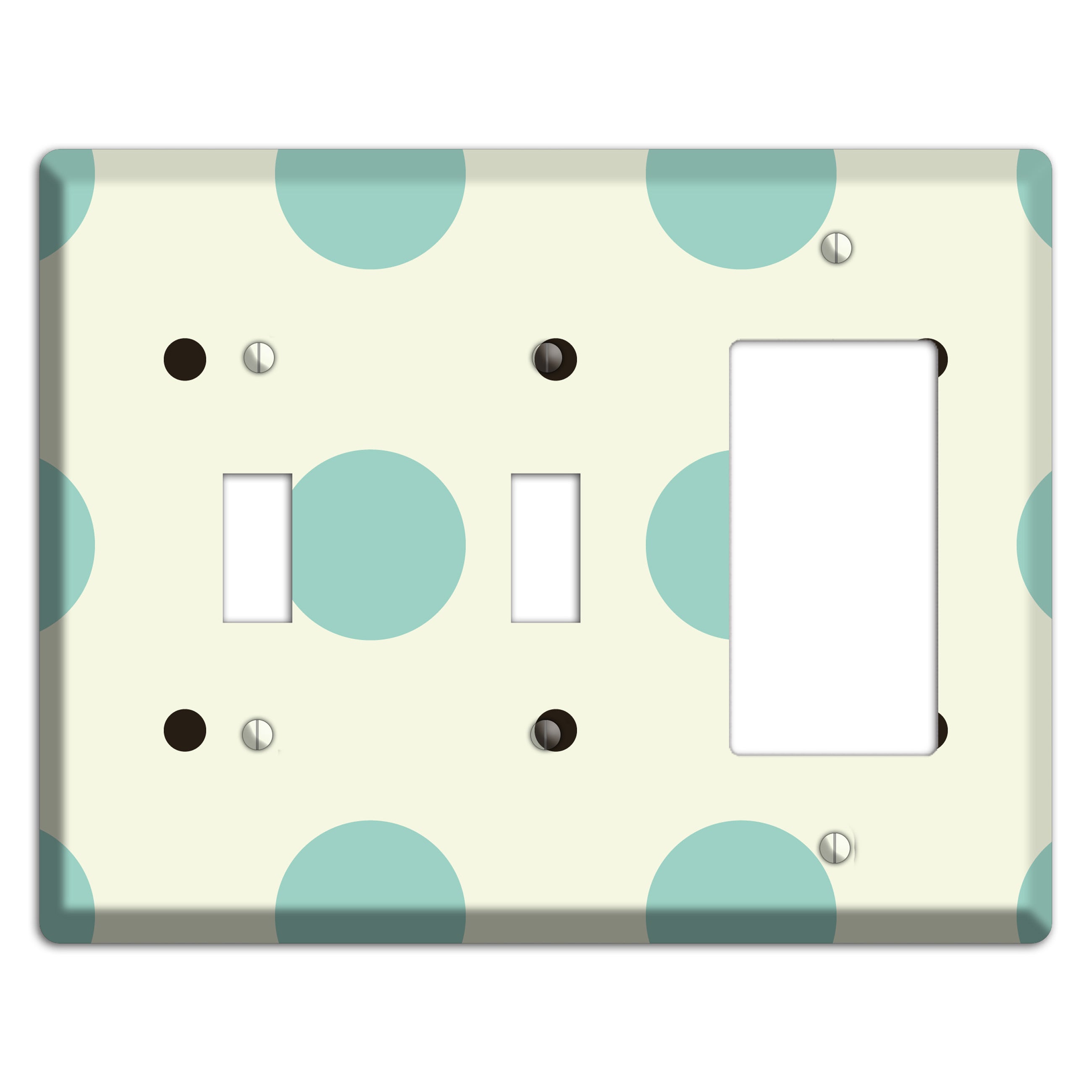 Soft Green with Aqua and Black Multi Tiled Medium Dots 2 Toggle / Rocker Wallplate