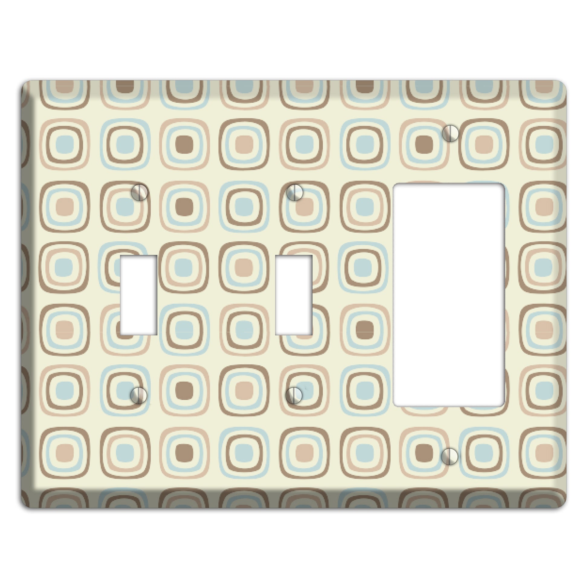 Multi Beige Brown Dusty Blue Retro Squares 2 Toggle / Rocker Wallplate