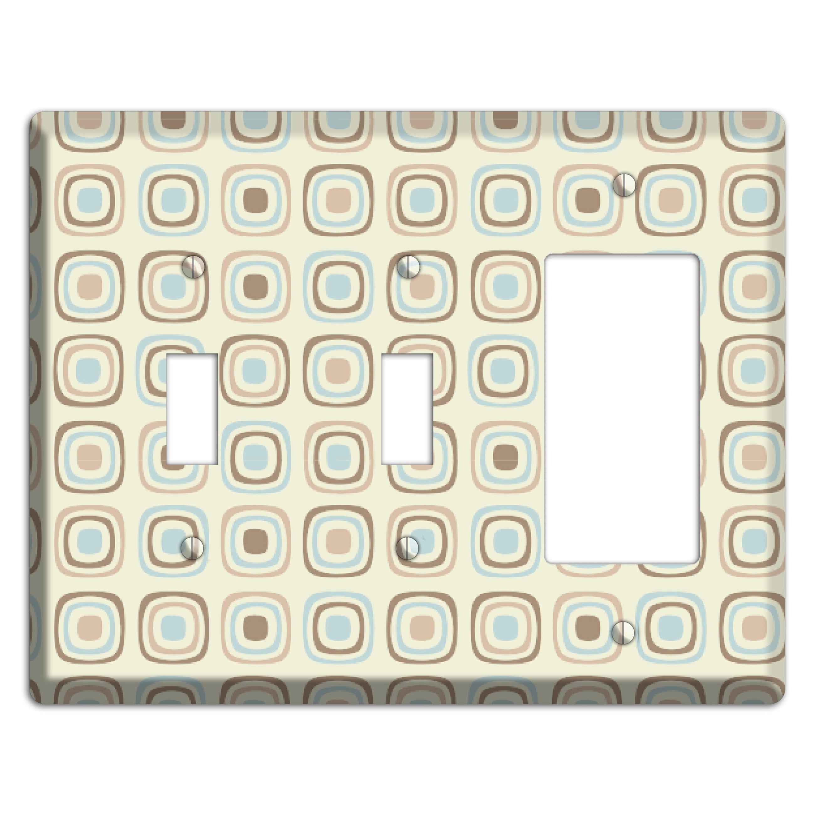Multi Beige Brown Dusty Blue Retro Squares 2 Toggle / Rocker Wallplate