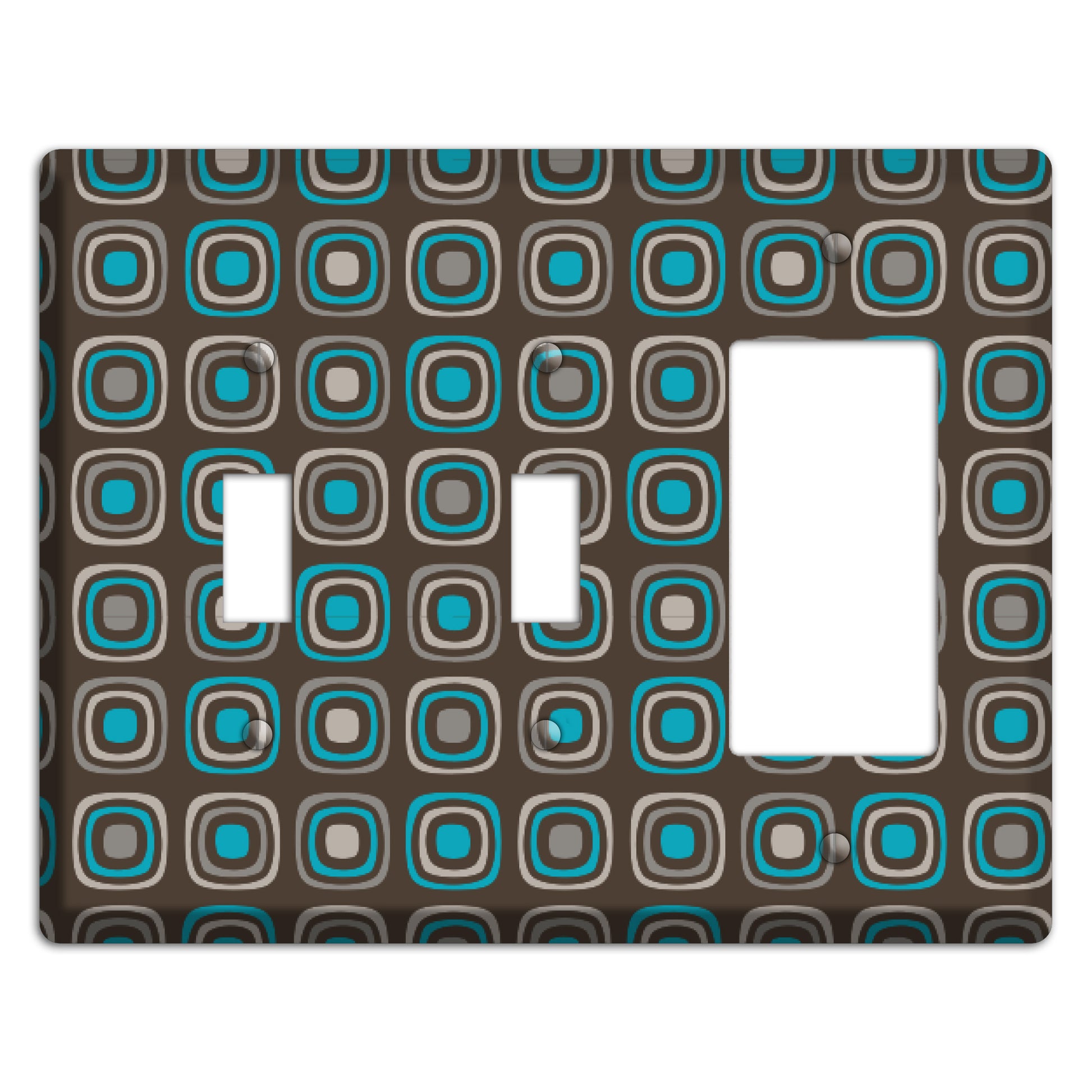 Brown and Blue Rounded Squares 2 Toggle / Rocker Wallplate