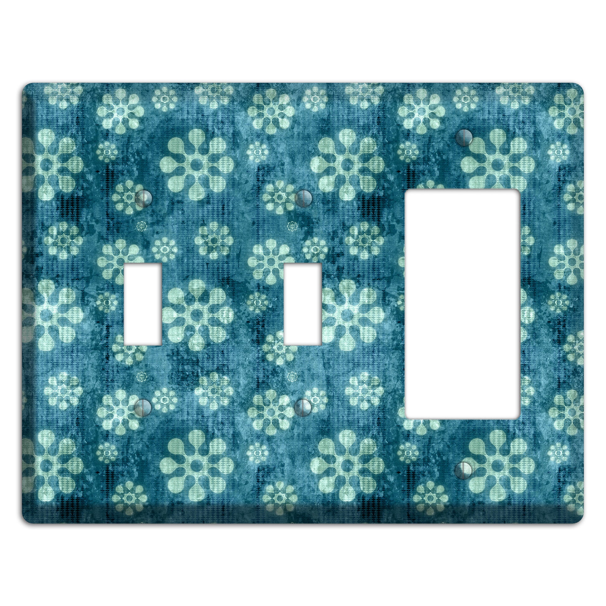 Turquoise Grunge Floral 2 Toggle / Rocker Wallplate