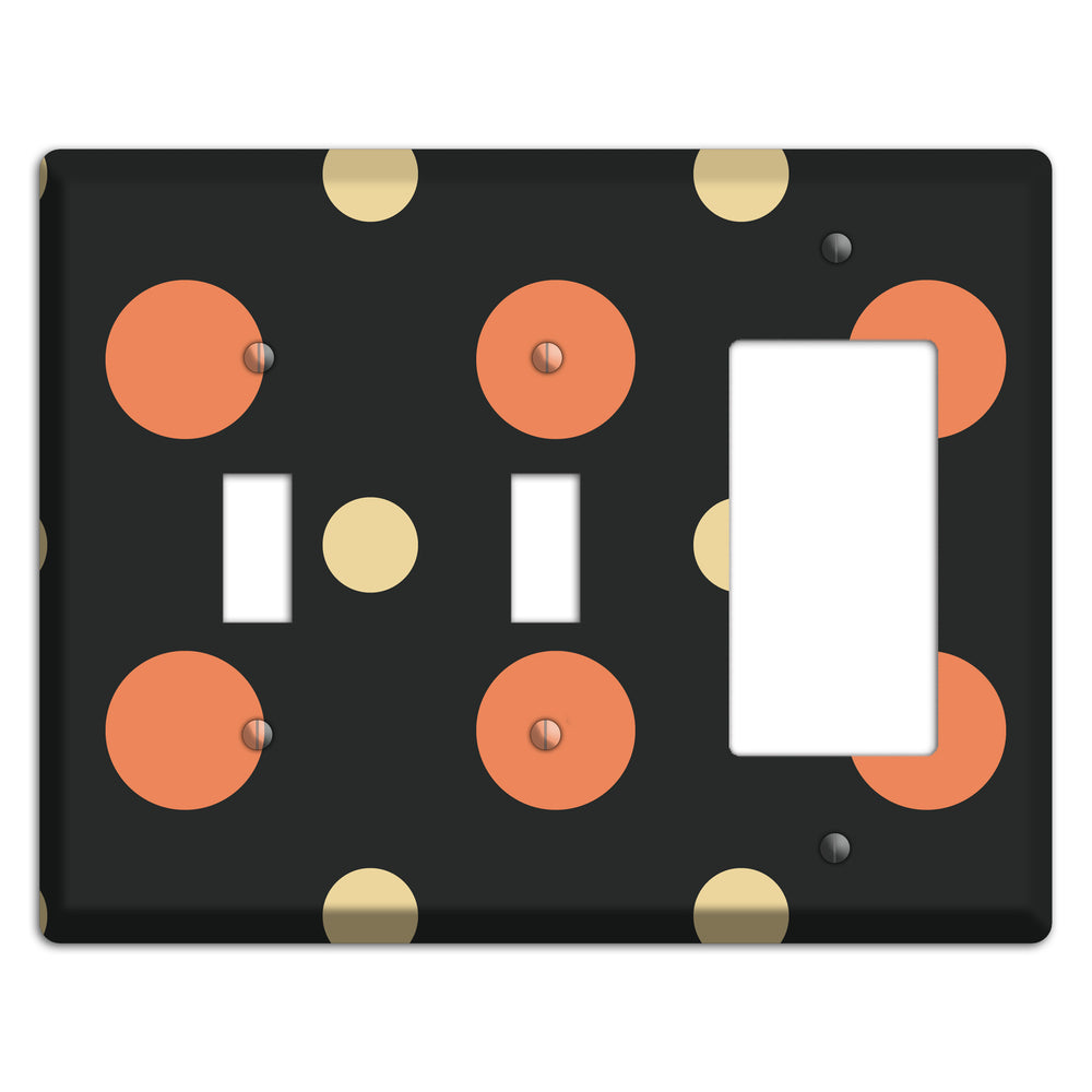 Black with Coral and Beige Multi Medium Polka Dots 2 Toggle / Rocker Wallplate