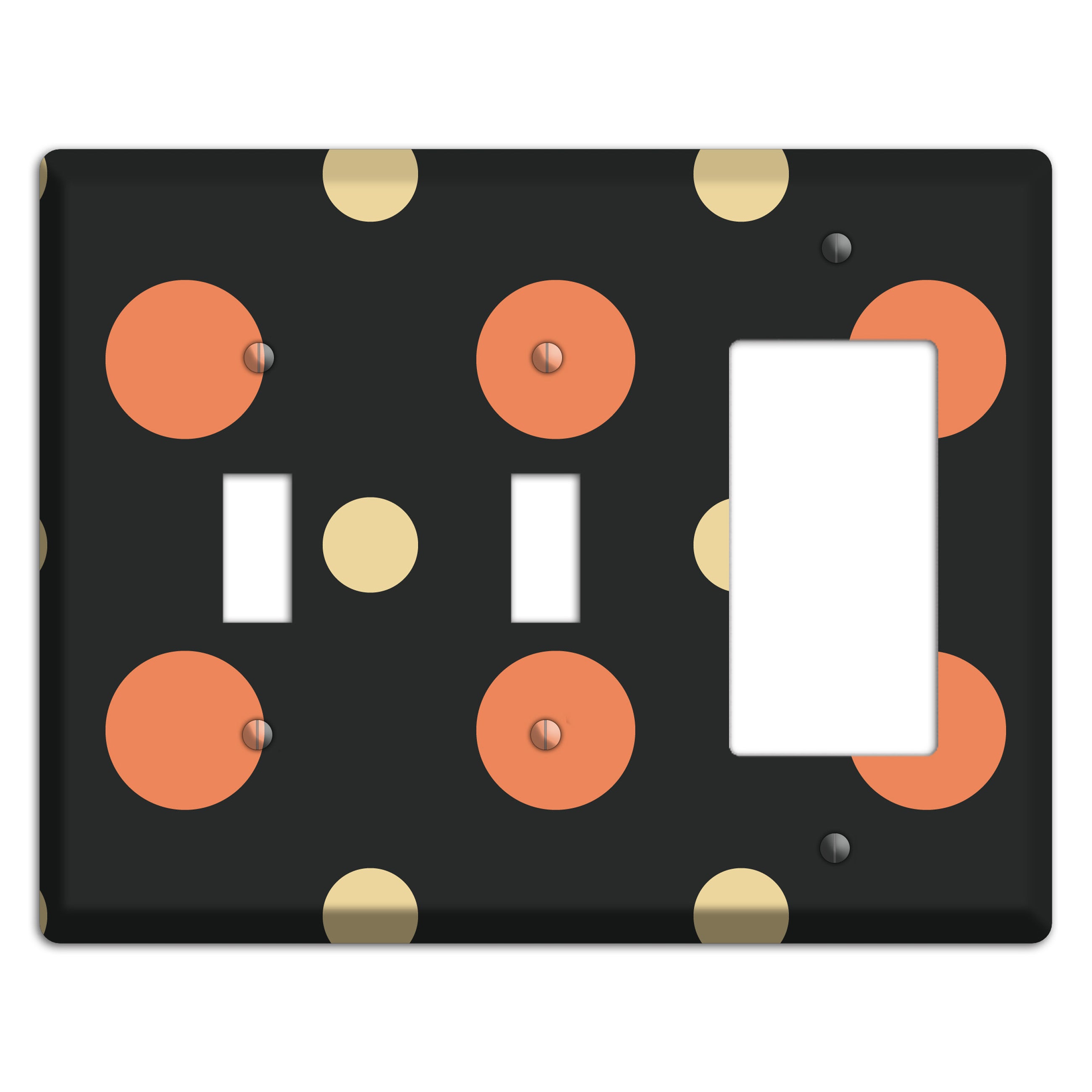 Black with Coral and Beige Multi Medium Polka Dots 2 Toggle / Rocker Wallplate