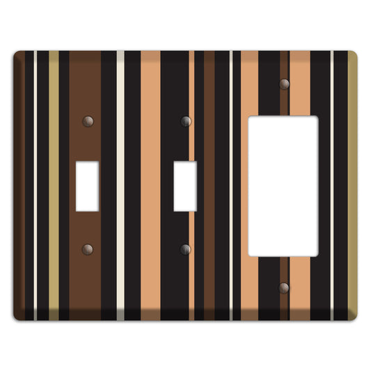 Multi Brown and Coral Vertical Stripe 2 Toggle / Rocker Wallplate