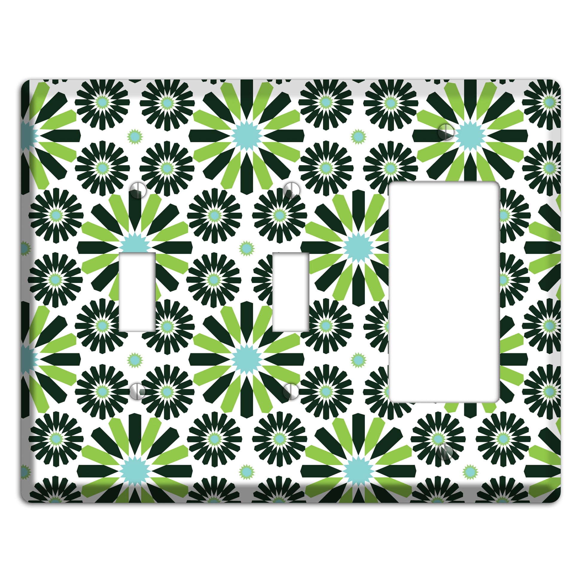 Lime and Teal Scandinavian Floral 2 2 Toggle / Rocker Wallplate