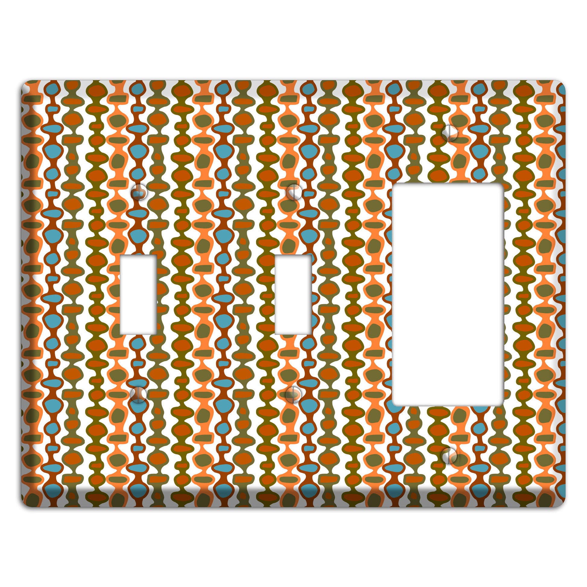 Multi Umber and Dusty Blue Bead and Reel 2 Toggle / Rocker Wallplate