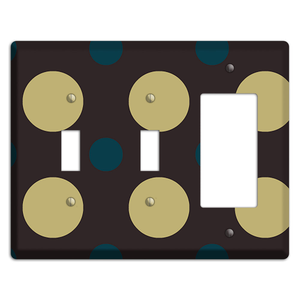 Brown with Olive and Dark Aqua Multi Polka Dots 2 Toggle / Rocker Wallplate