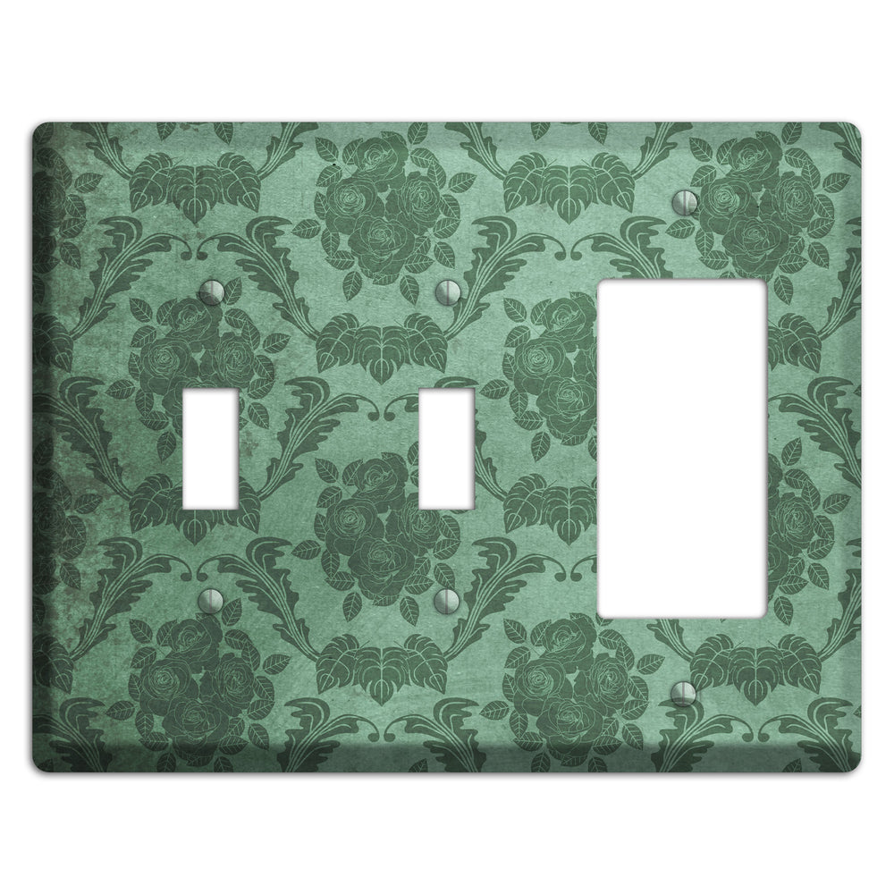 Viridian Green Vintage Rose Damask 2 Toggle / Rocker Wallplate