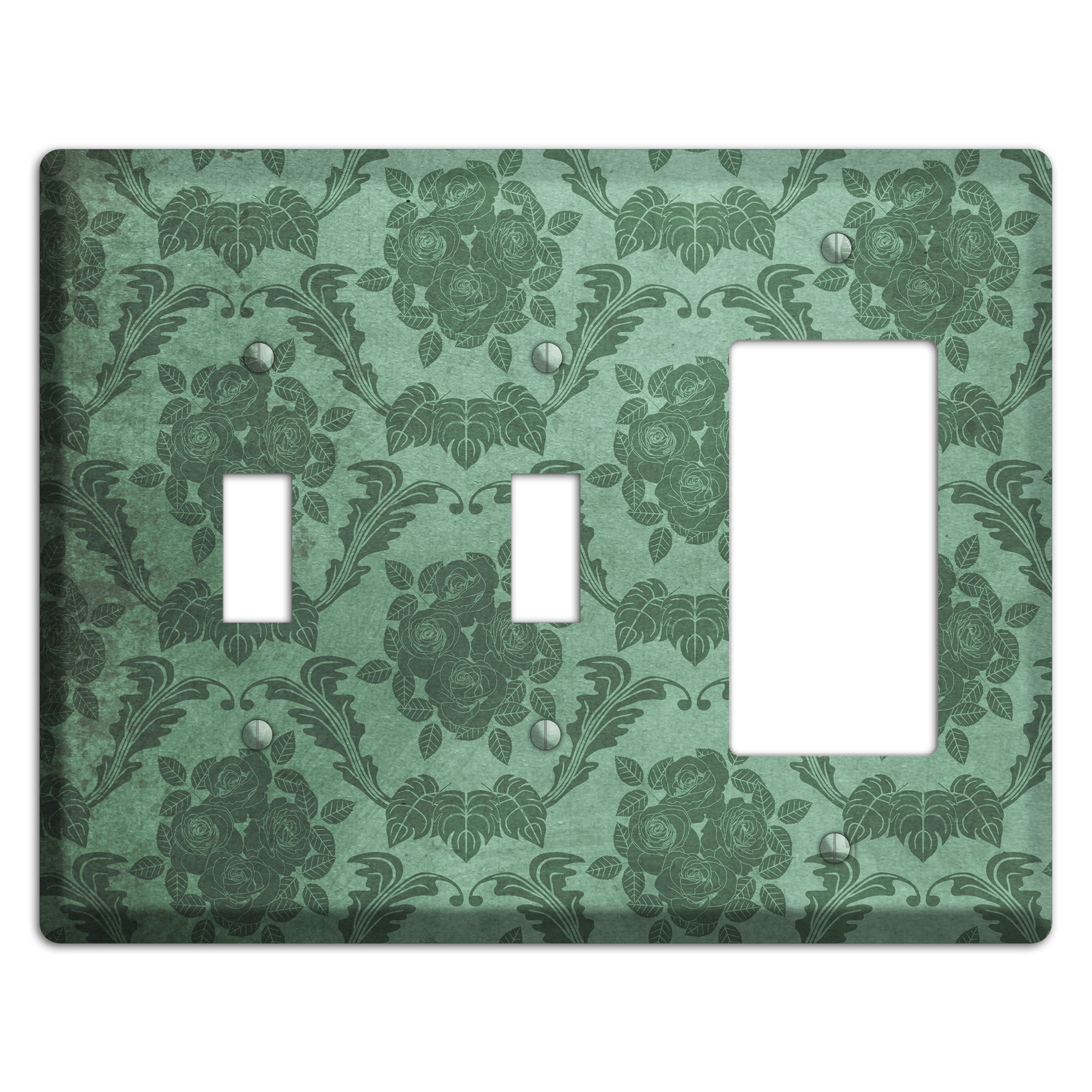 Viridian Green Vintage Rose Damask 2 Toggle / Rocker Wallplate