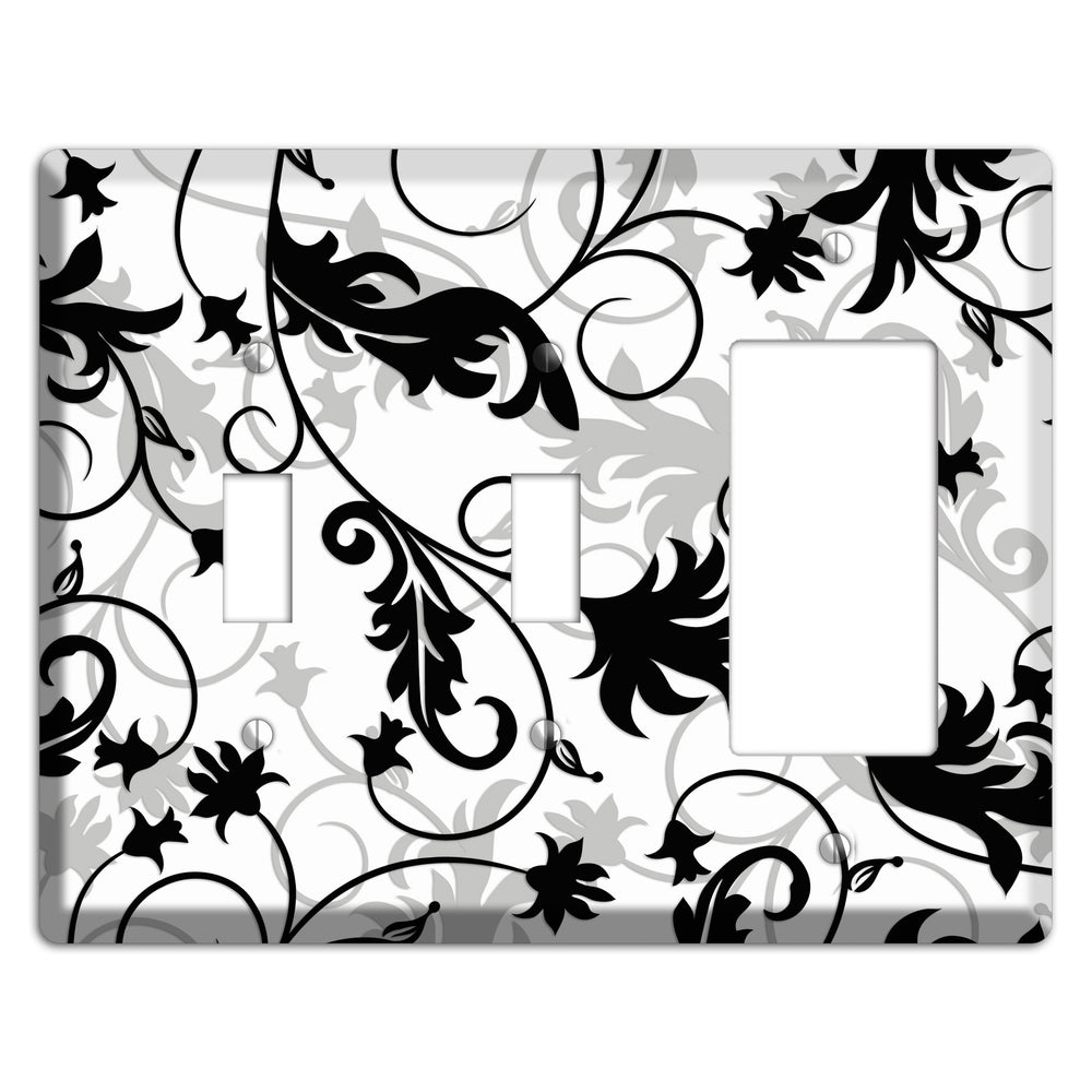 Black White and Grey Victorian Sprig 2 Toggle / Rocker Wallplate