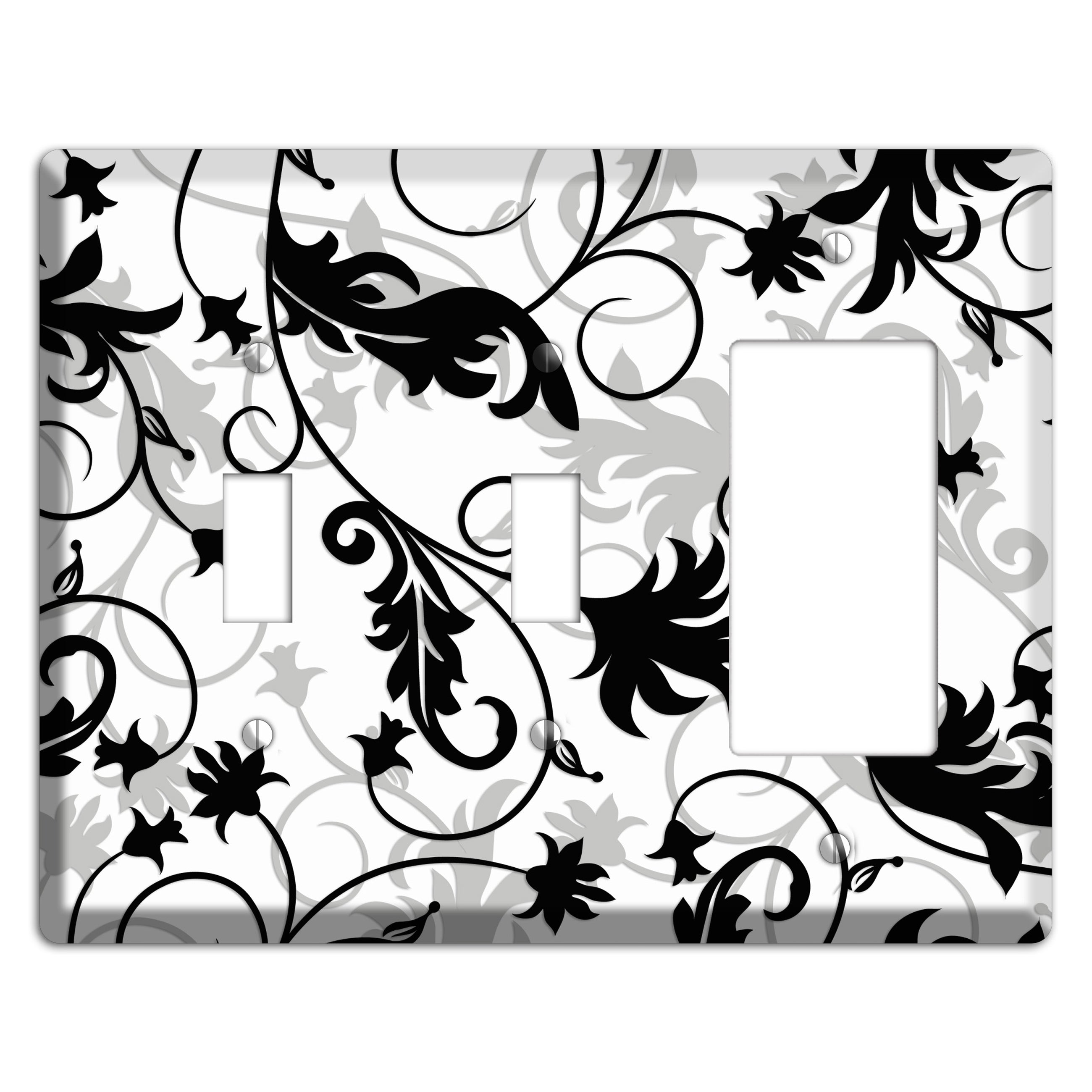 Black White and Grey Victorian Sprig 2 Toggle / Rocker Wallplate