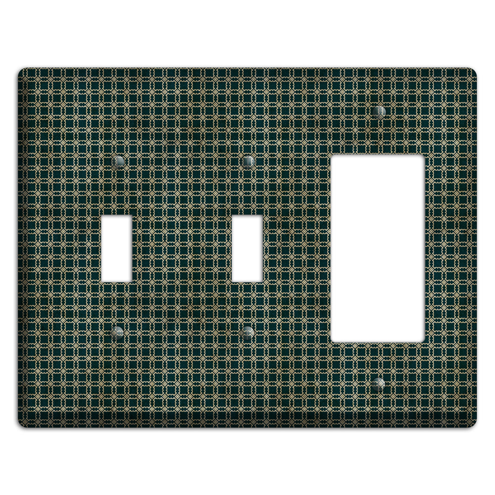 Dark Green Grunge Tiled Tiny Arabesque 2 Toggle / Rocker Wallplate