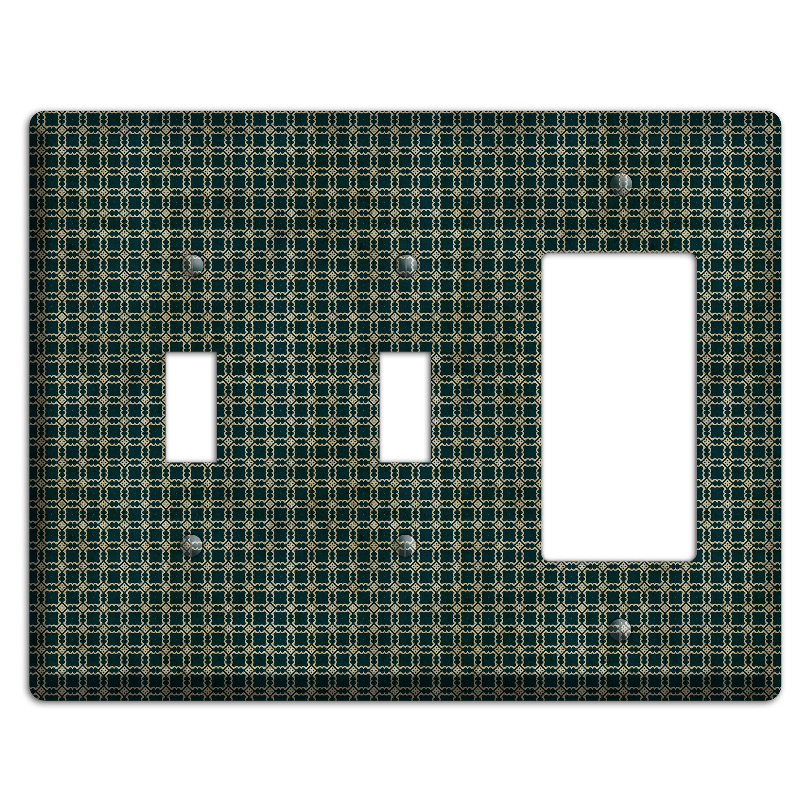 Dark Green Grunge Tiled Tiny Arabesque 2 Toggle / Rocker Wallplate