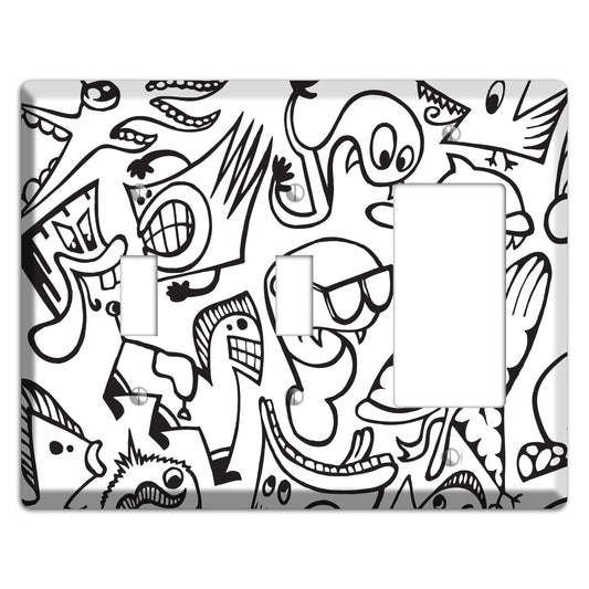 Black and White Whimsical Faces 1 2 Toggle / Rocker Wallplate