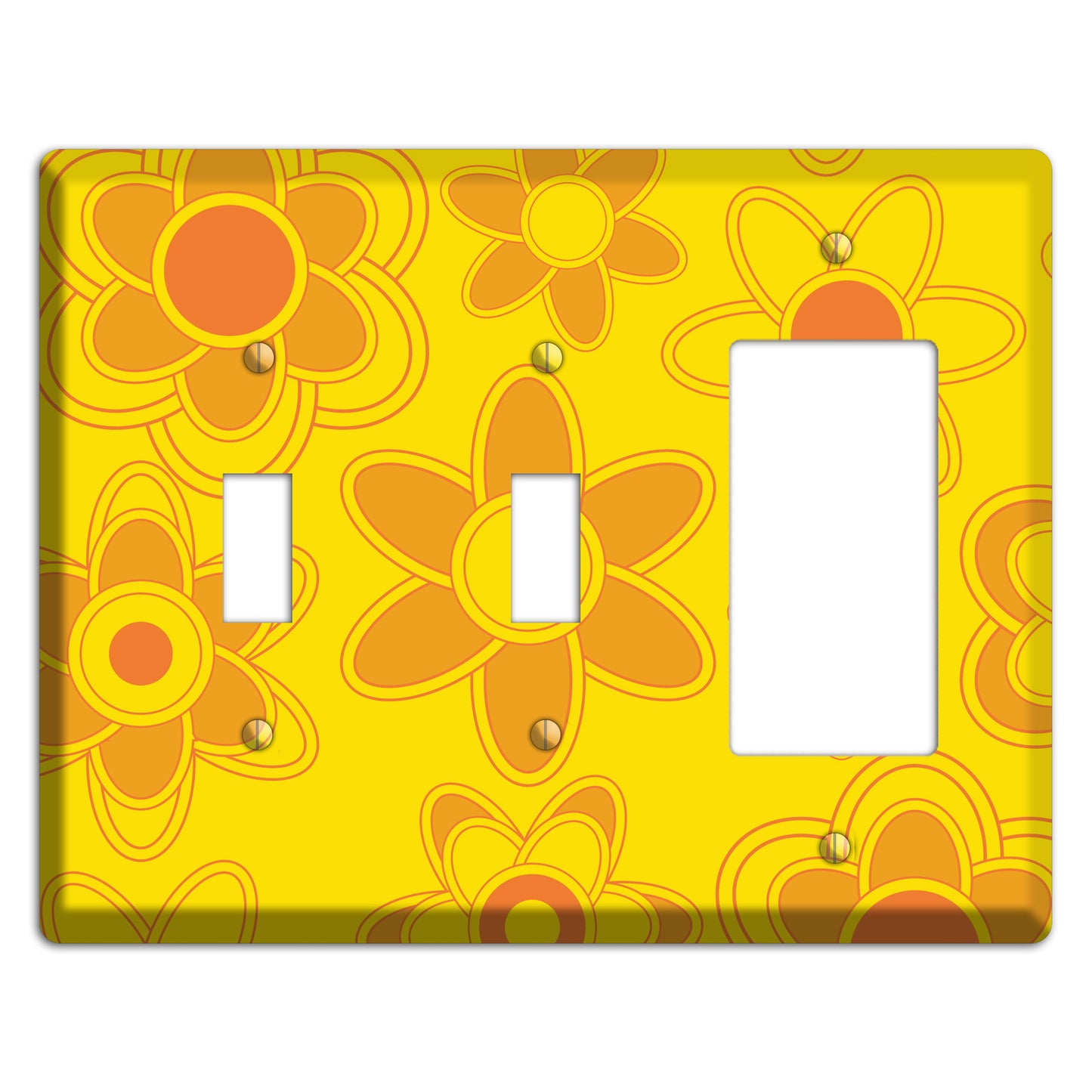 Yellow with Orange Retro Floral Contour 2 Toggle / Rocker Wallplate