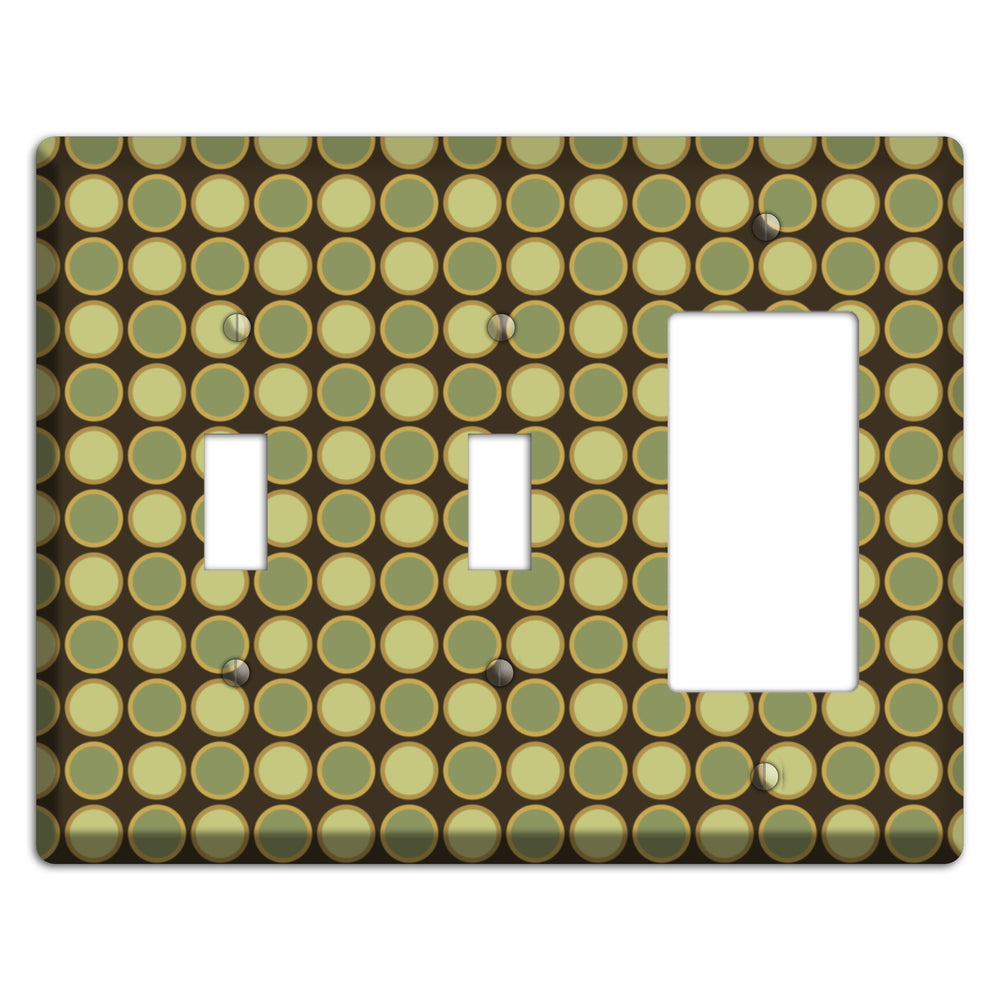 Dark Grey with Multi Olive Tiled Dots 2 Toggle / Rocker Wallplate