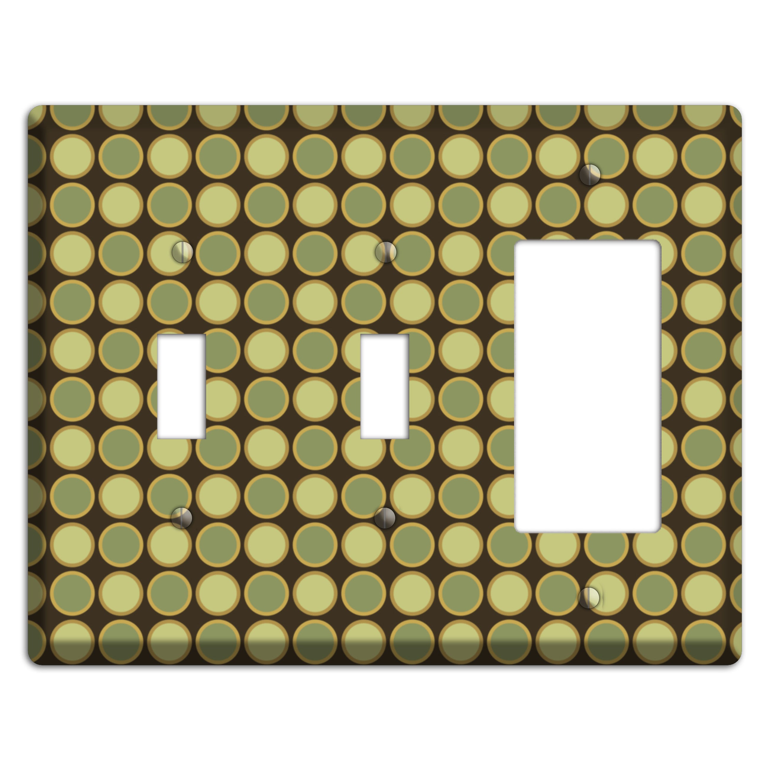 Dark Grey with Multi Olive Tiled Dots 2 Toggle / Rocker Wallplate