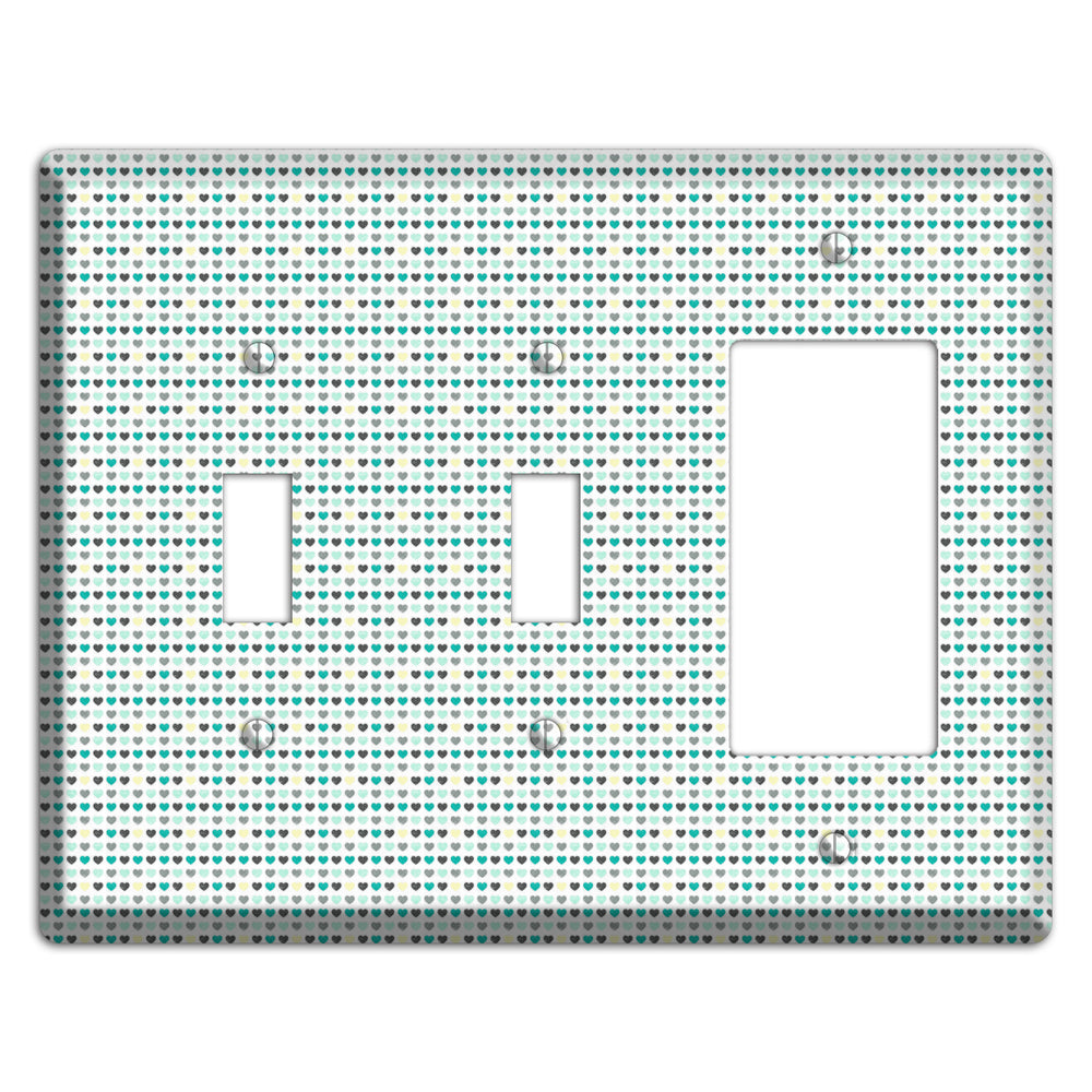 Multi Teal Grey Yellow Optical Hearts 2 Toggle / Rocker Wallplate