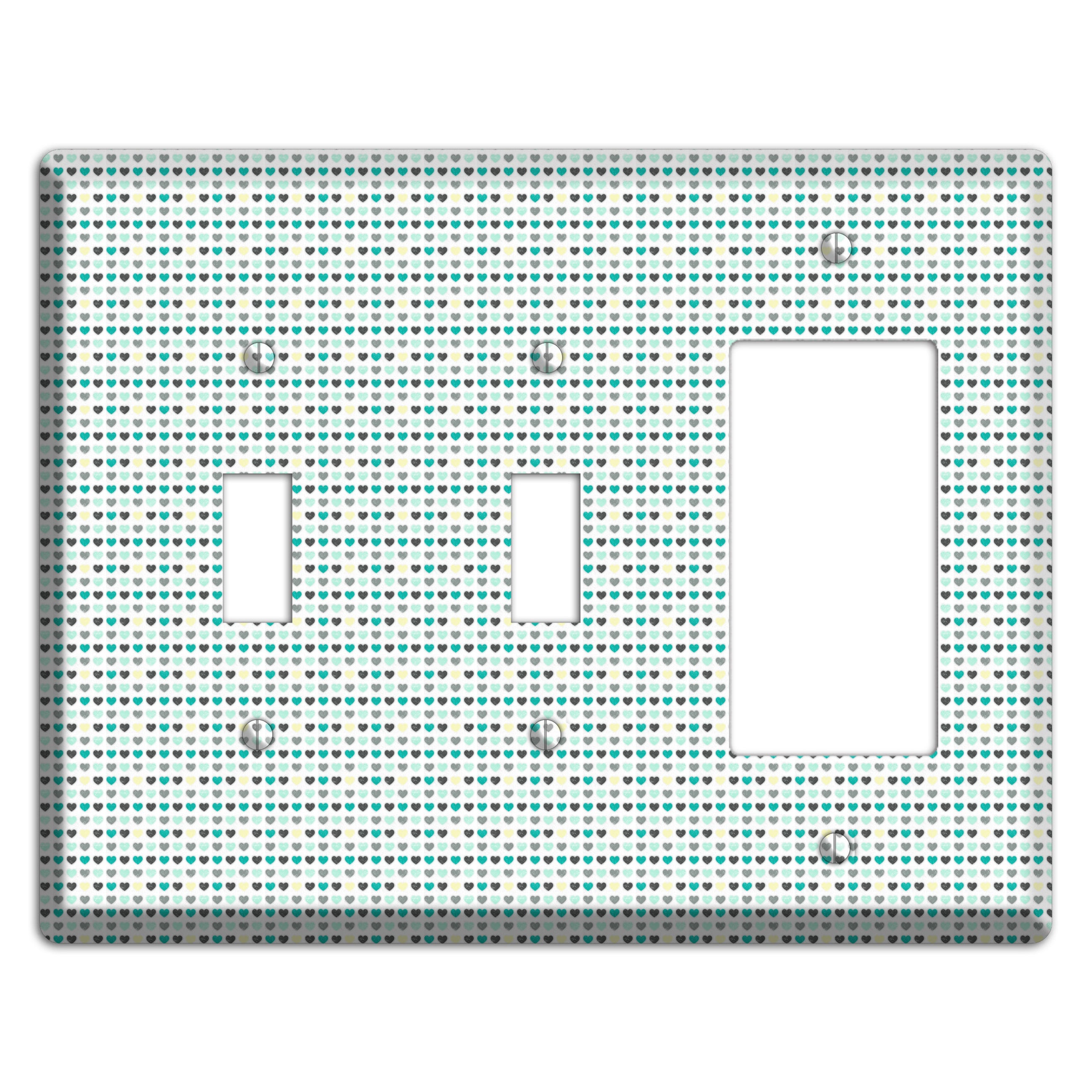 Multi Teal Grey Yellow Optical Hearts 2 Toggle / Rocker Wallplate