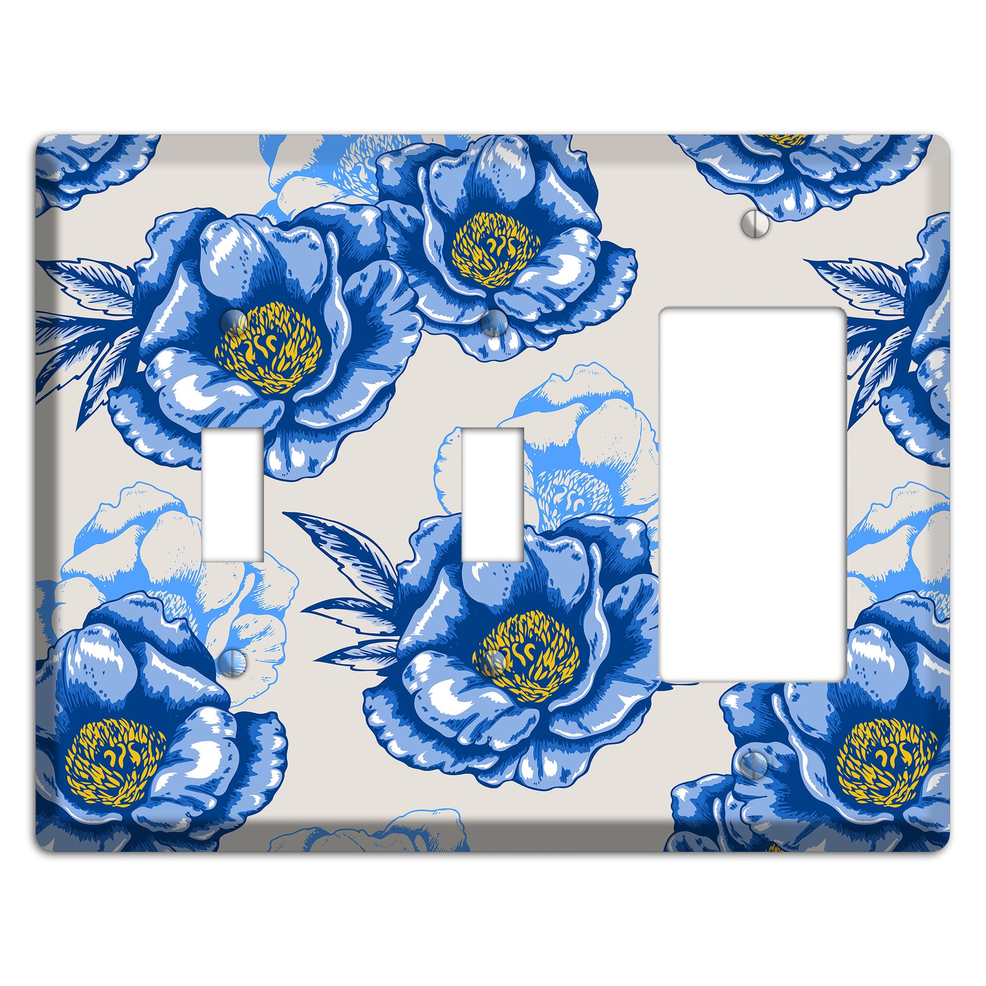 Blue Peony 2 Toggle / Rocker Wallplate
