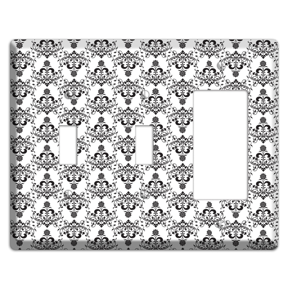 White with Black Cartouche Half Drop 2 Toggle / Rocker Wallplate