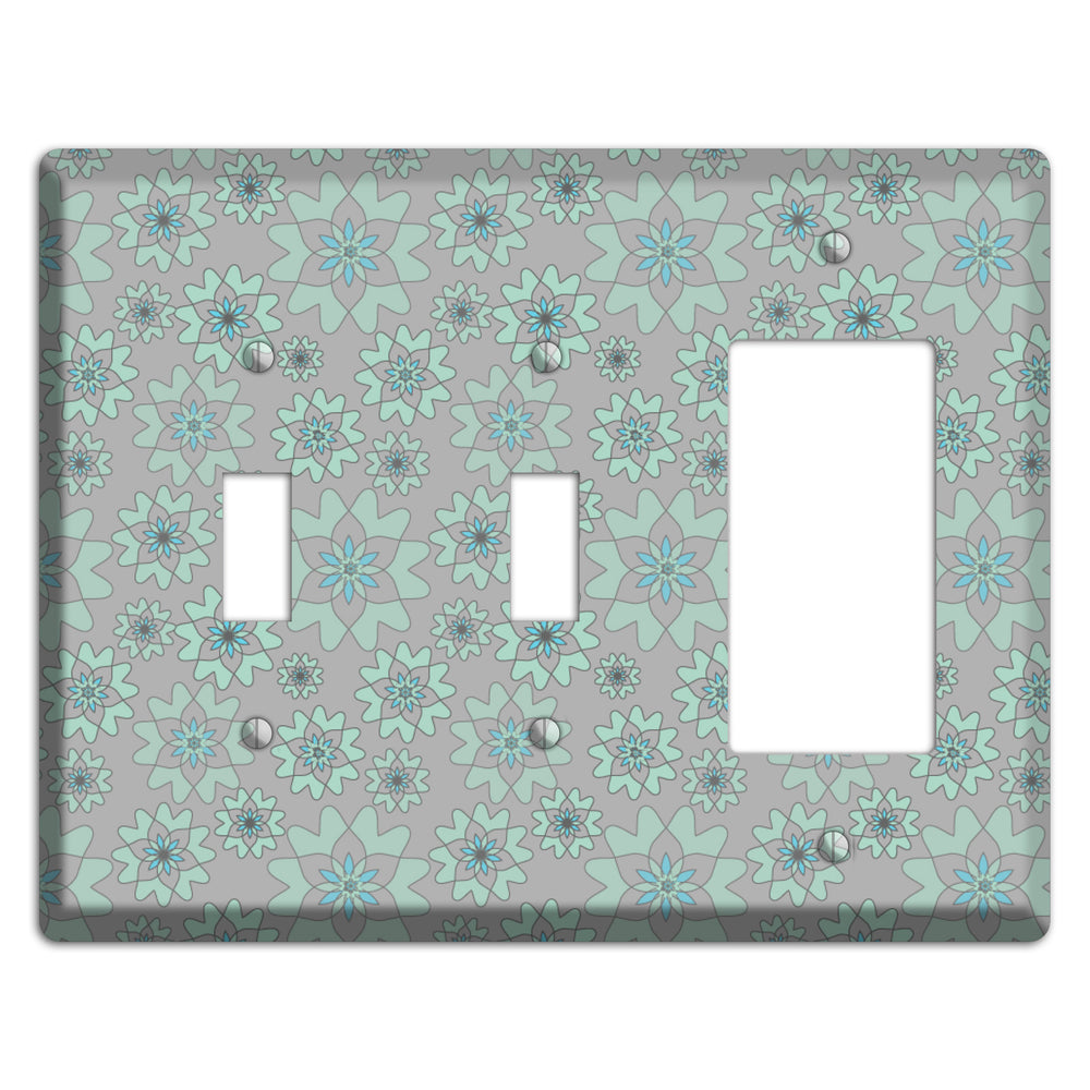Grey with Aqua Retro Suzani 2 Toggle / Rocker Wallplate