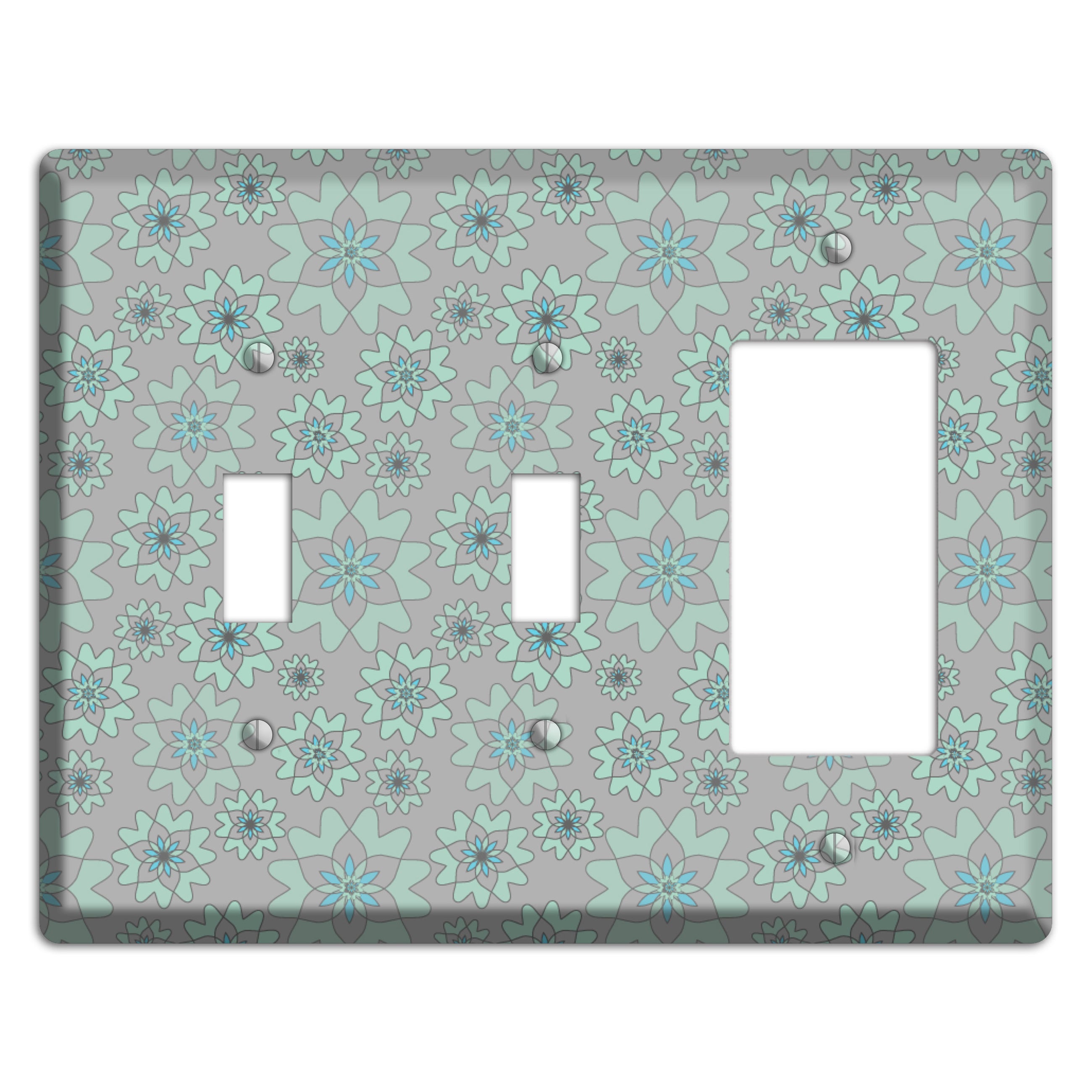 Grey with Aqua Retro Suzani 2 Toggle / Rocker Wallplate