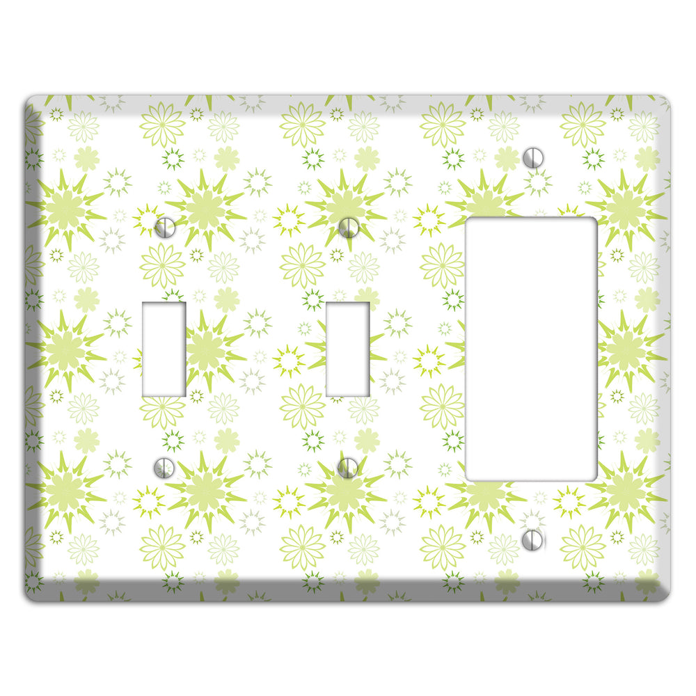 White with Multi Lime Floral Contour Retro Burst 2 Toggle / Rocker Wallplate