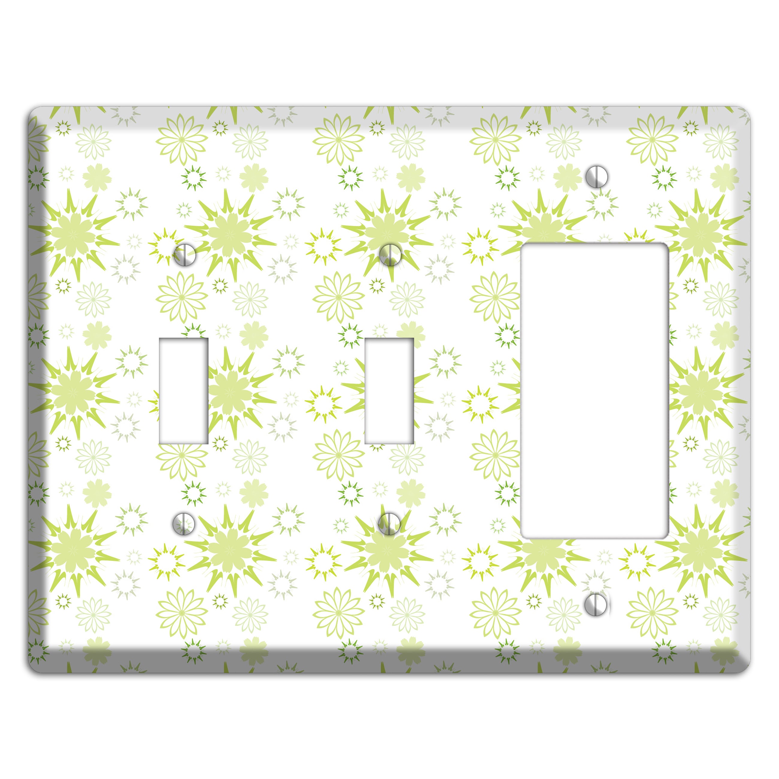 White with Multi Lime Floral Contour Retro Burst 2 Toggle / Rocker Wallplate