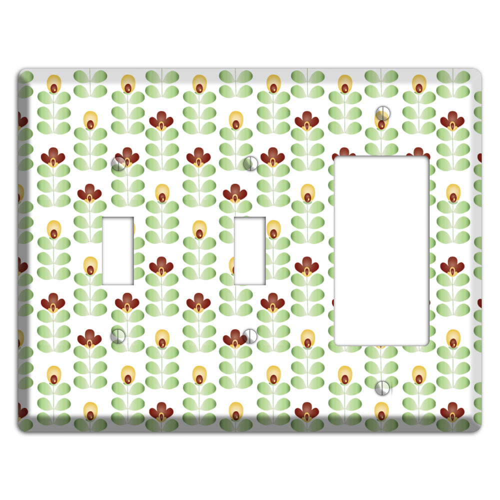 Light Green Deco Floral Half Drop 2 Toggle / Rocker Wallplate