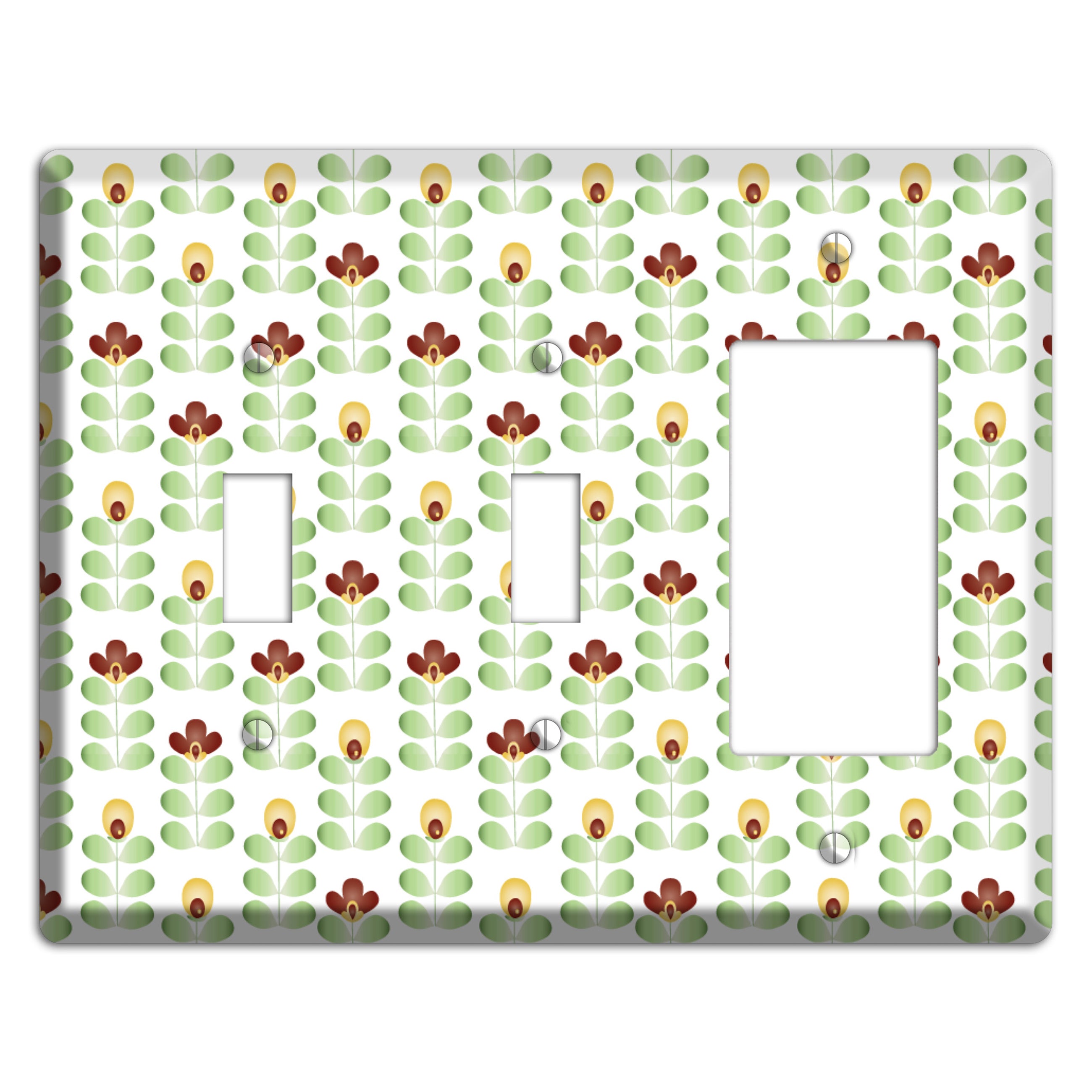 Light Green Deco Floral Half Drop 2 Toggle / Rocker Wallplate