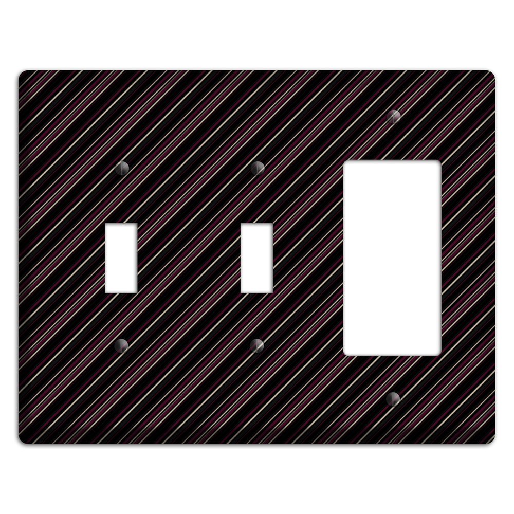 Black with White and Burgundy Angled Pinstripe 2 Toggle / Rocker Wallplate