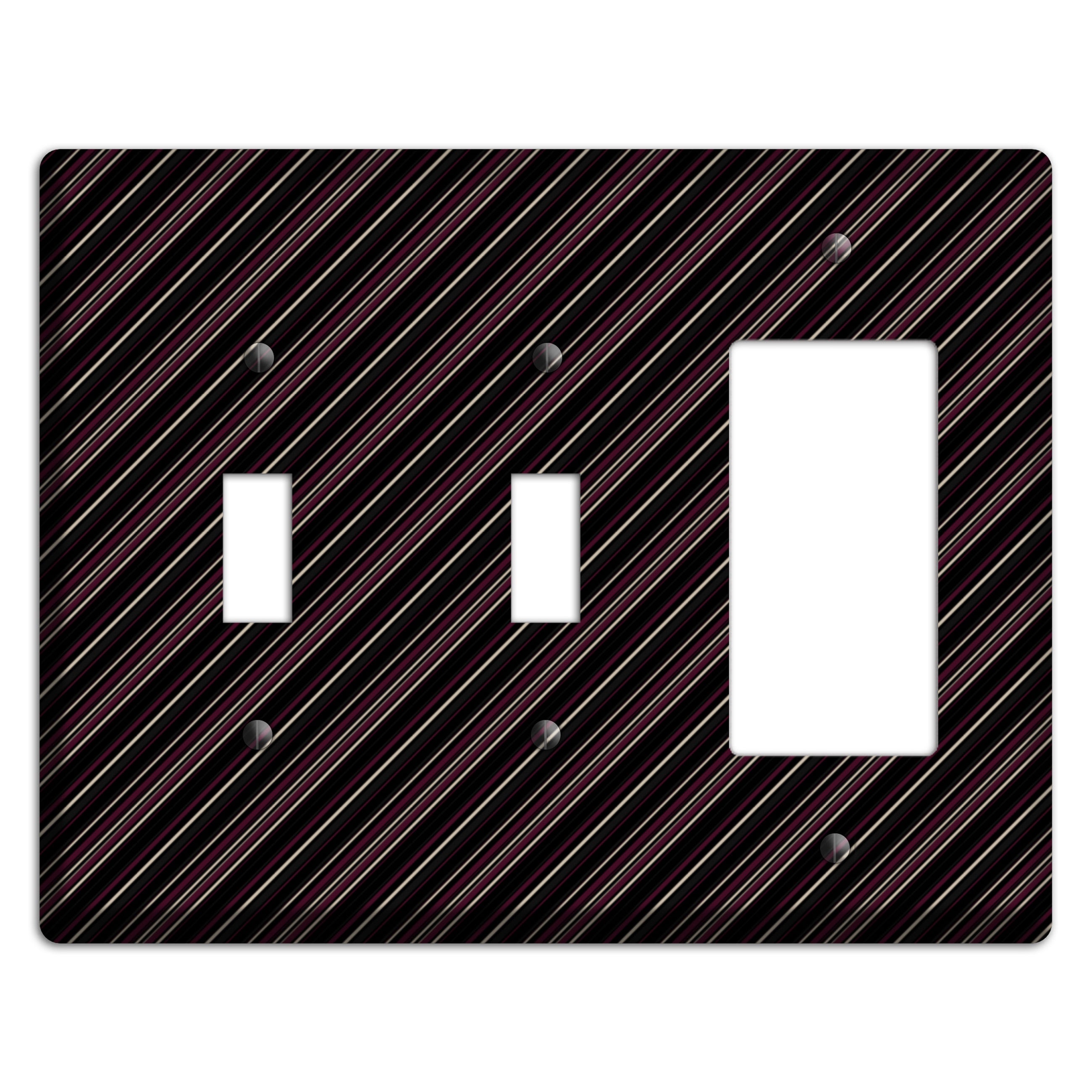 Black with White and Burgundy Angled Pinstripe 2 Toggle / Rocker Wallplate