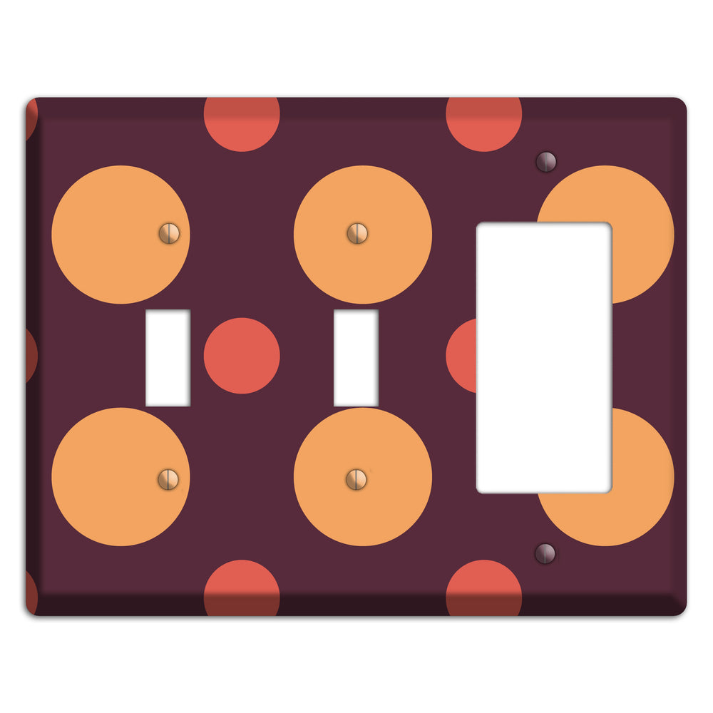 Eggplant with Multi Coral Multi Medium Polka Dots 2 Toggle / Rocker Wallplate